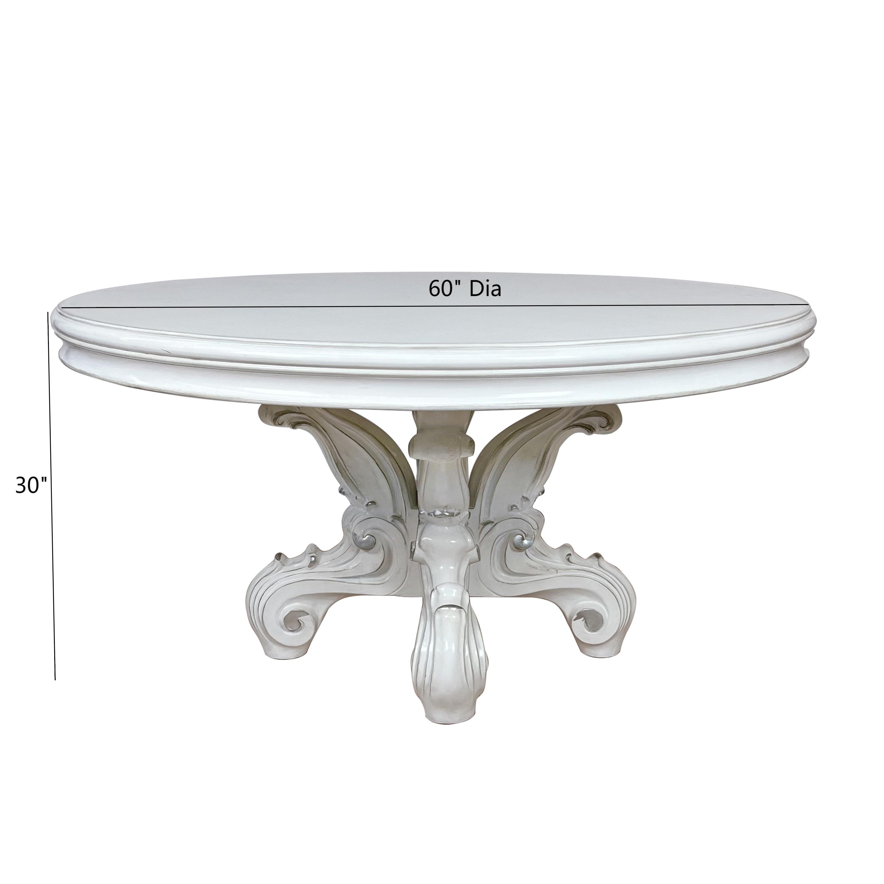 ACME Versailles  Round Dining Table w/Single Pedestal, PU & Bone White Finsih DN01388