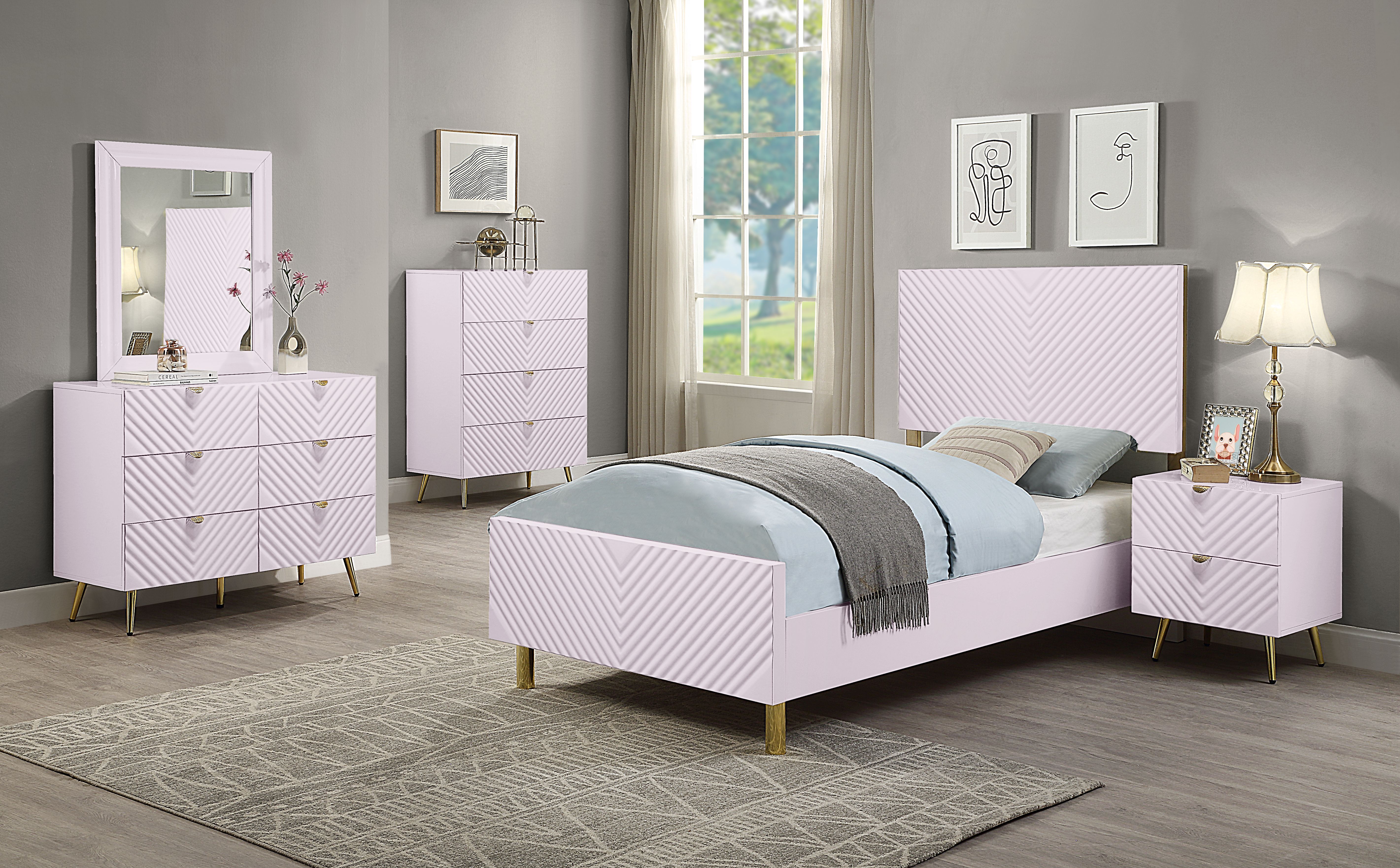 ACME Gaines Full Bed, Pink High Gloss Finish BD02660F