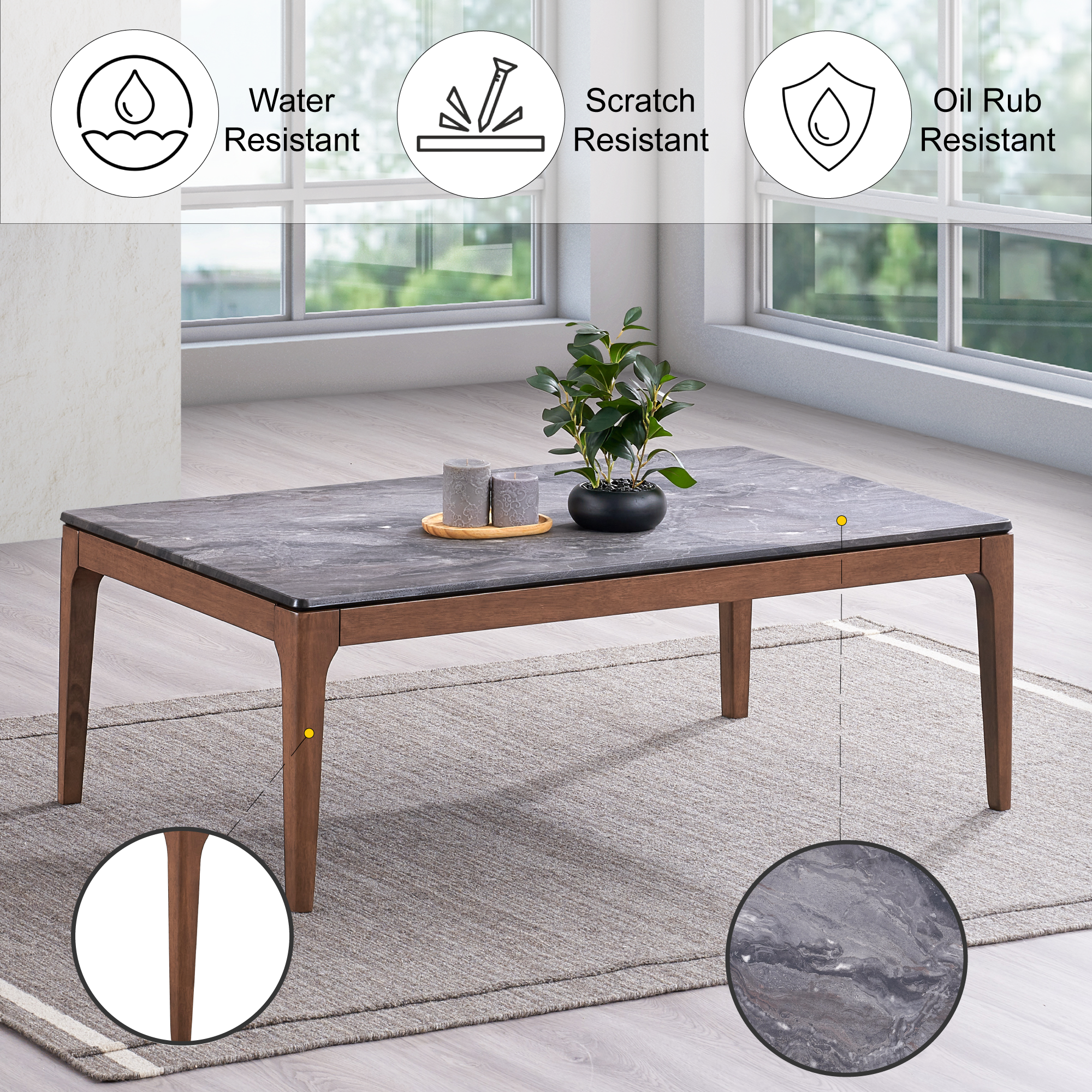 ACME Bevis Coffee Table, Engineered Stone & Walnut Finish LV02645