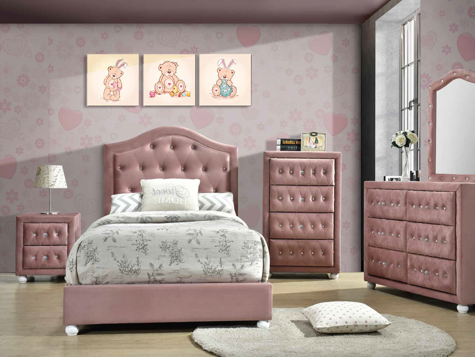 ACME Reggie Twin Bed, Pink Fabric 30820T