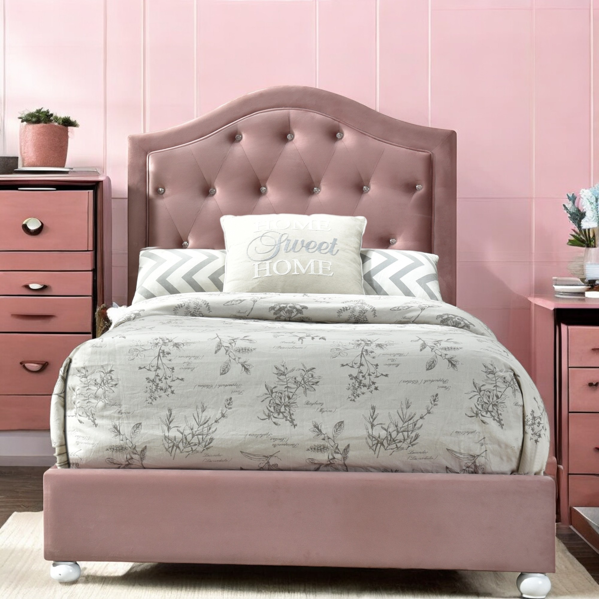 ACME Reggie Full Bed, Pink Fabric 30875F