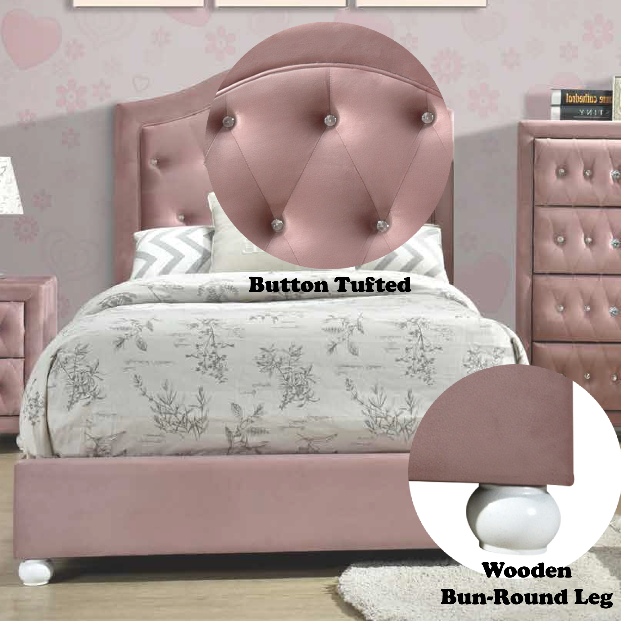 ACME Reggie Twin Bed, Pink Fabric 30820T