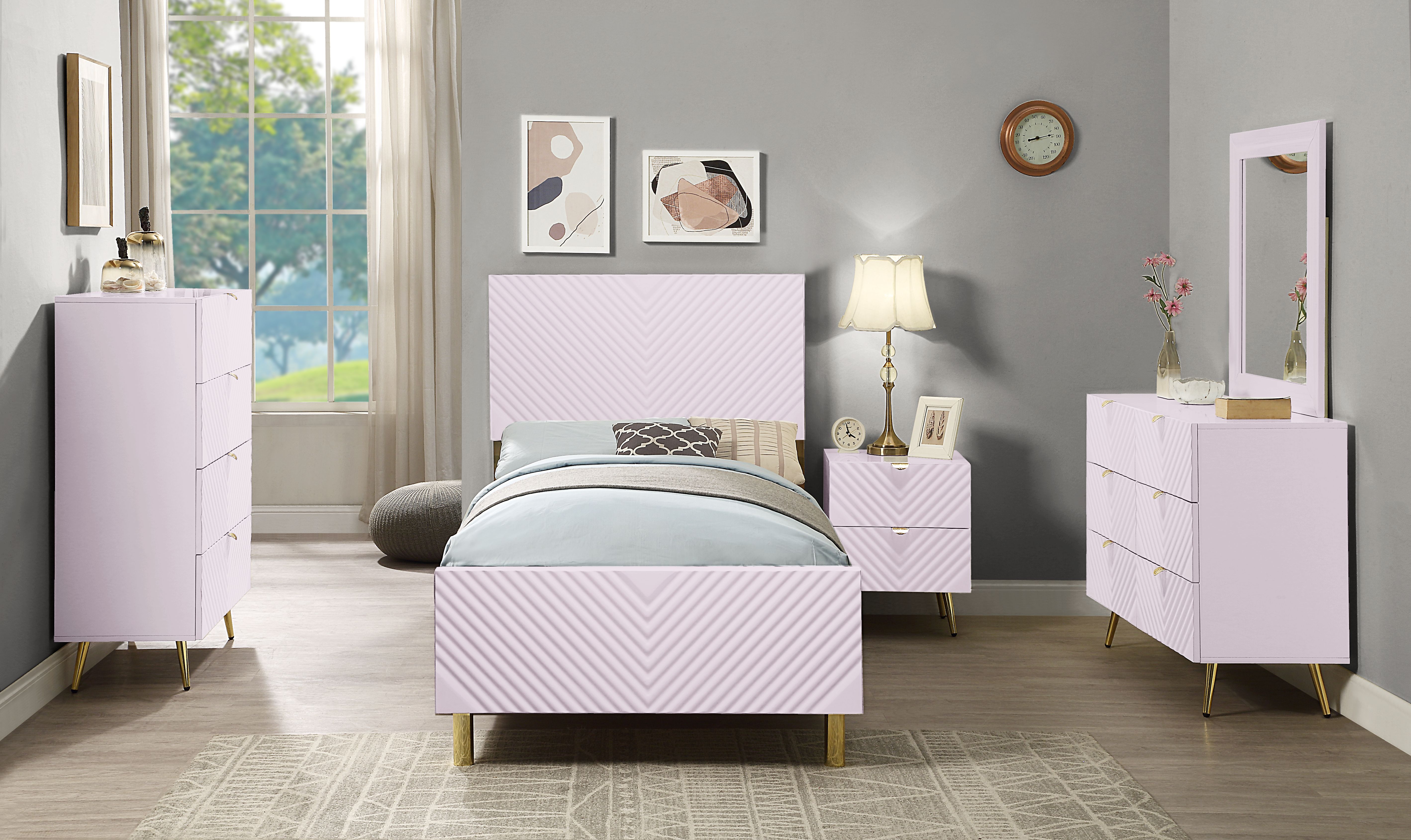 ACME Gaines Full Bed, Pink High Gloss Finish BD02660F