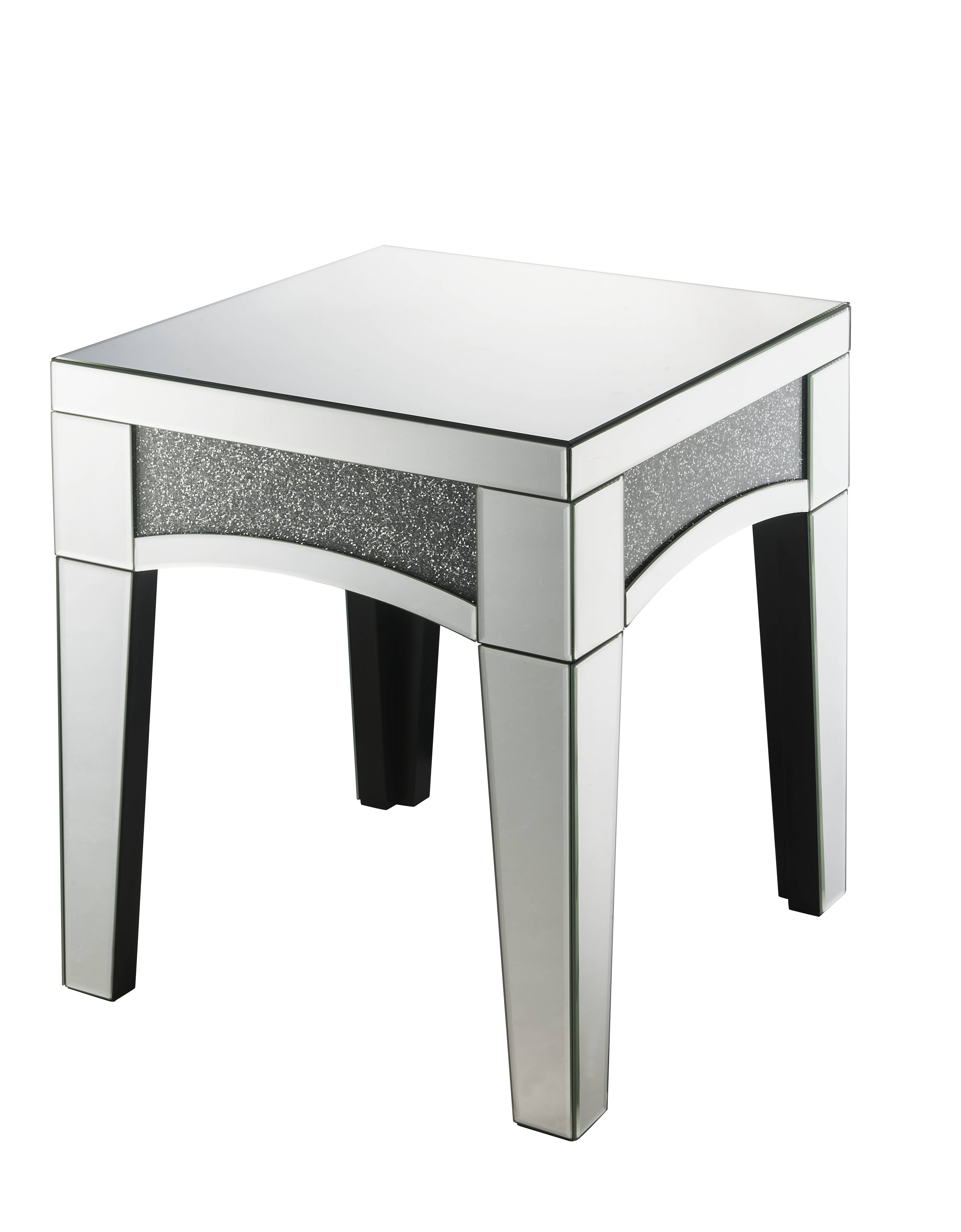 ACME Nowles End Table, Mirrored & Faux Stones 84677