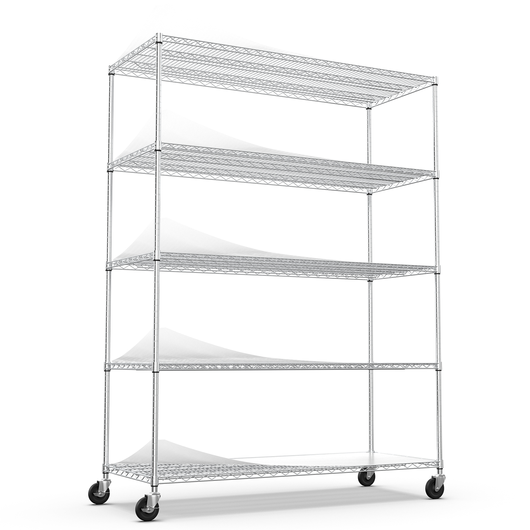 5 Tier 7500lbs Heavy Duty Adjustable Storage Rack Metal Shelf Wire Shelving Unit with Wheels & Shelf Liners - 82" H x 60" L x 24" D - Chrome