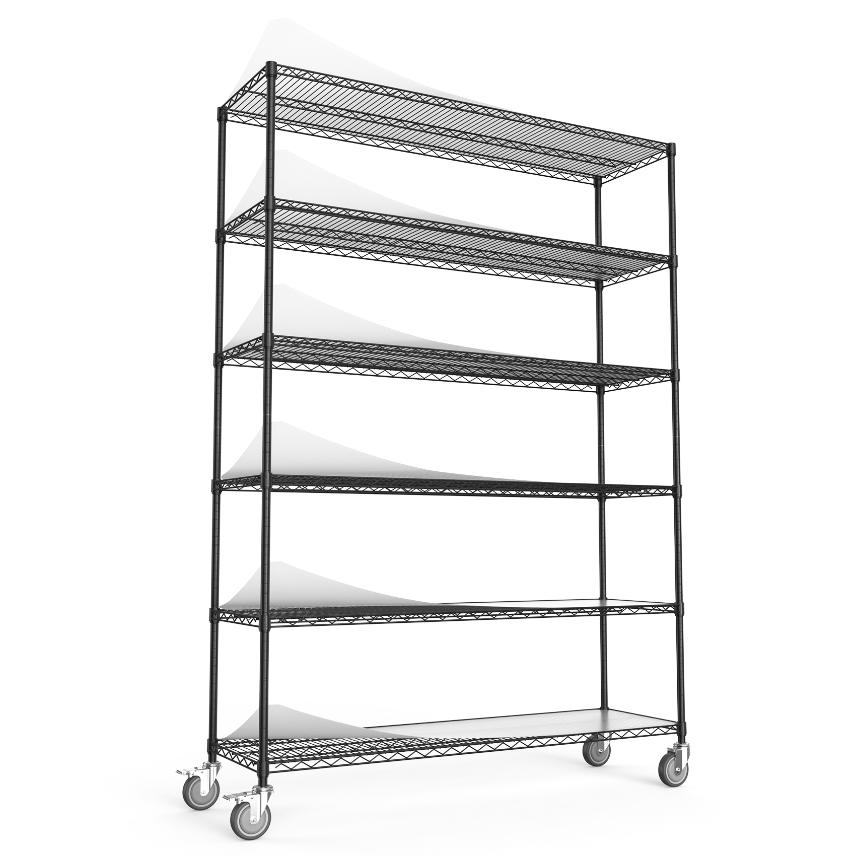 6 Tier Wire Shelving Unit, 6000 LBS NSF Height Adjustable Metal Garage Storage Shelves with Wheels, Heavy Duty Storage Wire Rack Metal Shelves - Black - 186082