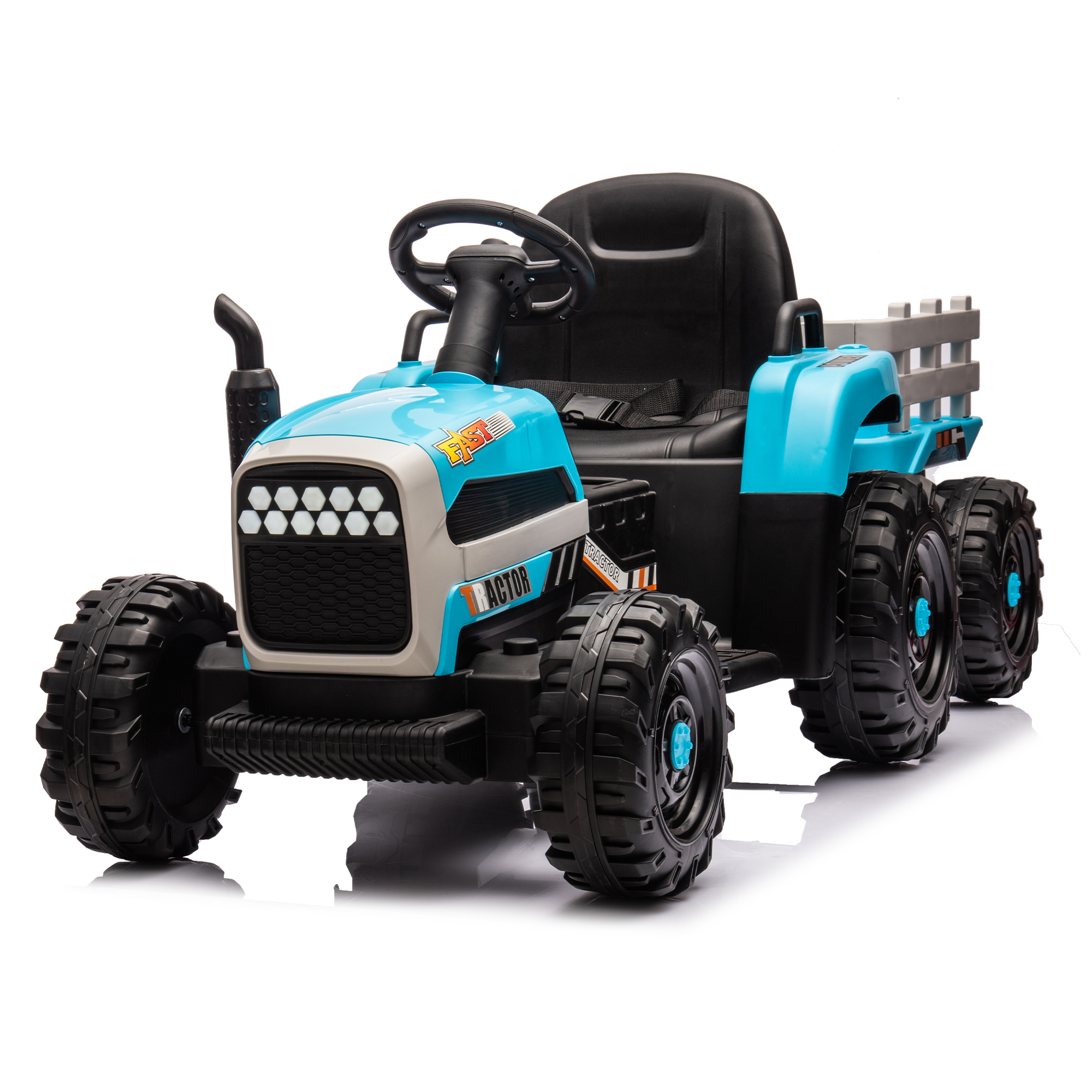 Ride on Tractor with Trailer,24V Battery Powered Electric Tractor Toy, 200w*2motor 1.86-4.97MPH/Remote Control,electric car for kids,Three speed adjustable,USB,MP3 ,Bluetooth,LED light, safety belt.