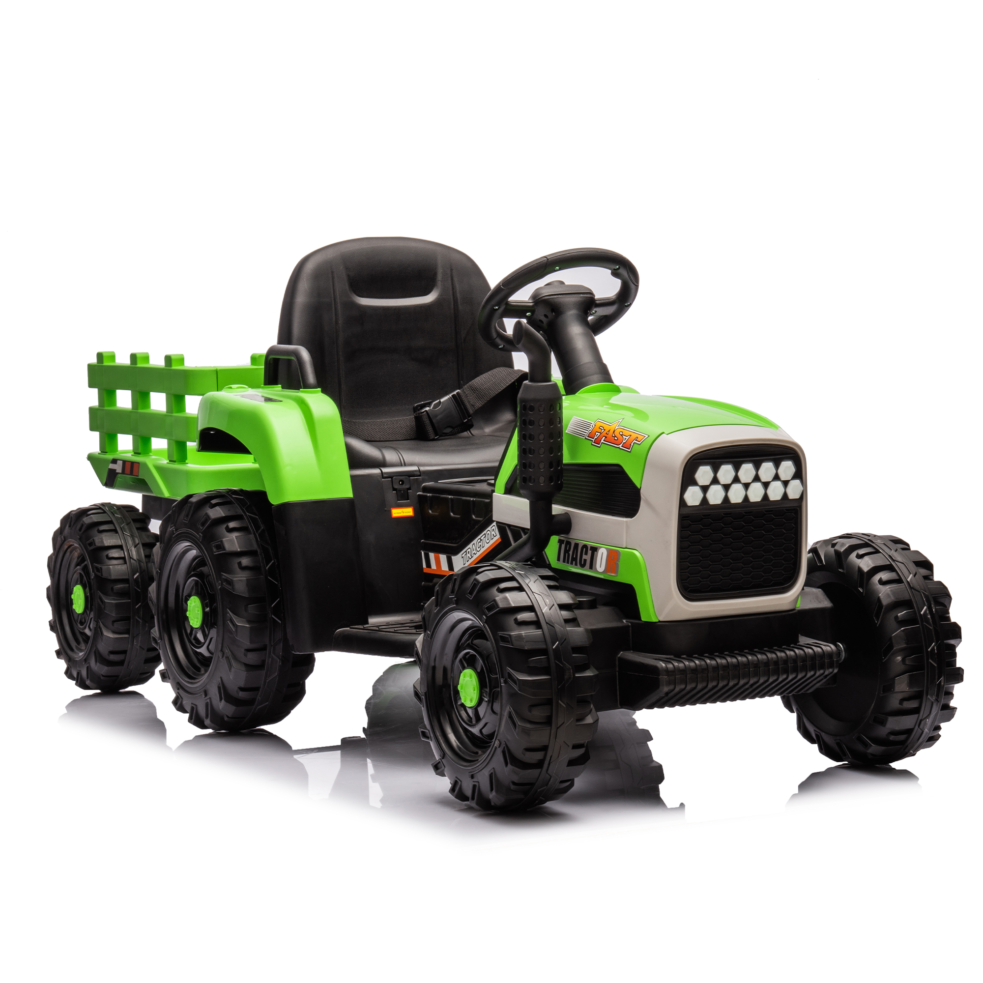 Ride on Tractor with Trailer,24V Battery Powered Electric Tractor Toy, 200w*2motor 1.86-4.97MPH/Remote Control,electric car for kids,Three speed adjustable,USB,MP3 ,Bluetooth,LED light, safety belt.