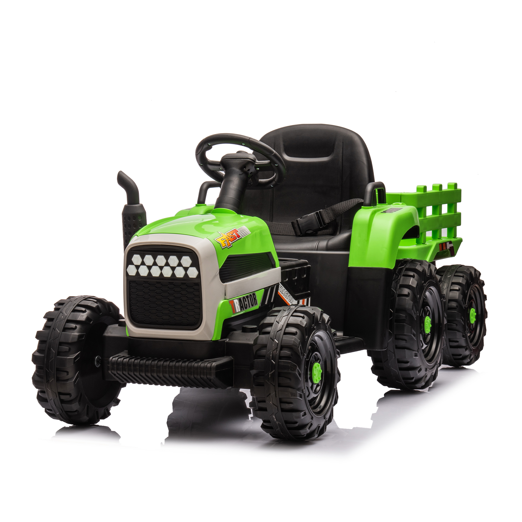 Ride on Tractor with Trailer,24V Battery Powered Electric Tractor Toy, 200w*2motor 1.86-4.97MPH/Remote Control,electric car for kids,Three speed adjustable,USB,MP3 ,Bluetooth,LED light, safety belt.