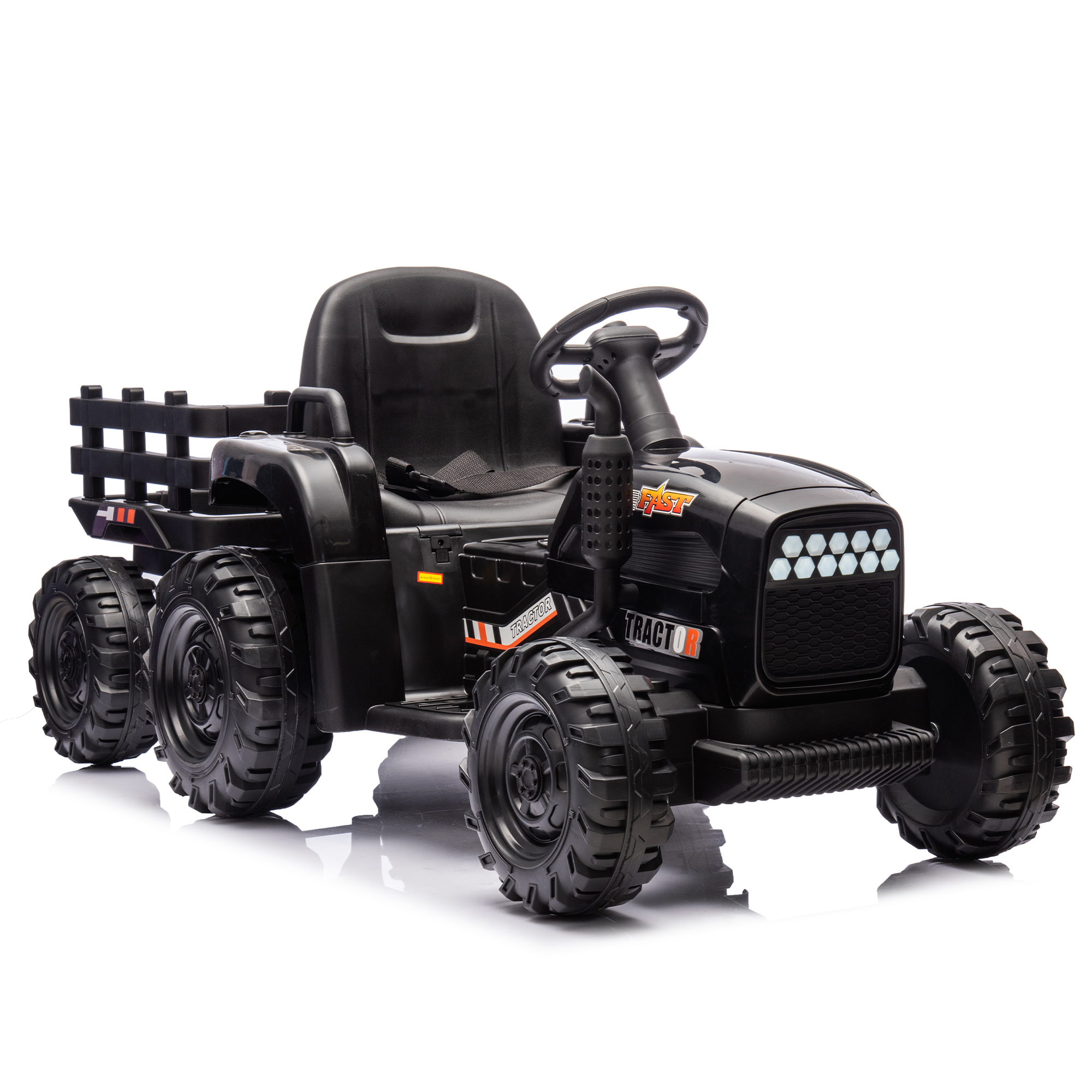 Ride on Tractor with Trailer,24V Battery Powered Electric Tractor Toy, 200w*2motor 1.86-4.97MPH/Remote Control,electric car for kids,Three speed adjustable,USB,MP3 ,Bluetooth,LED light, safety belt.