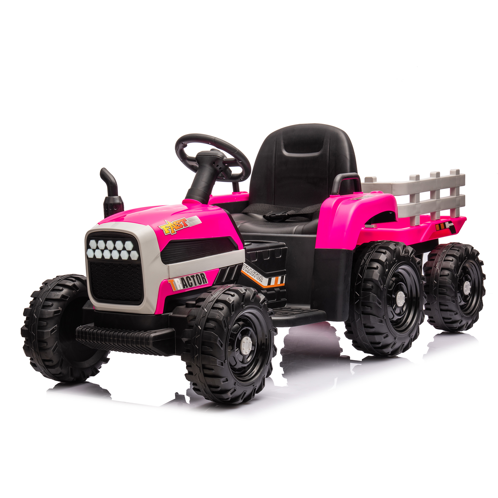 Ride on Tractor with Trailer,24V Battery Powered Electric Tractor Toy, 200w*2motor 1.86-4.97MPH/Remote Control,electric car for kids,Three speed adjustable,USB,MP3 ,Bluetooth,LED light, safety belt.