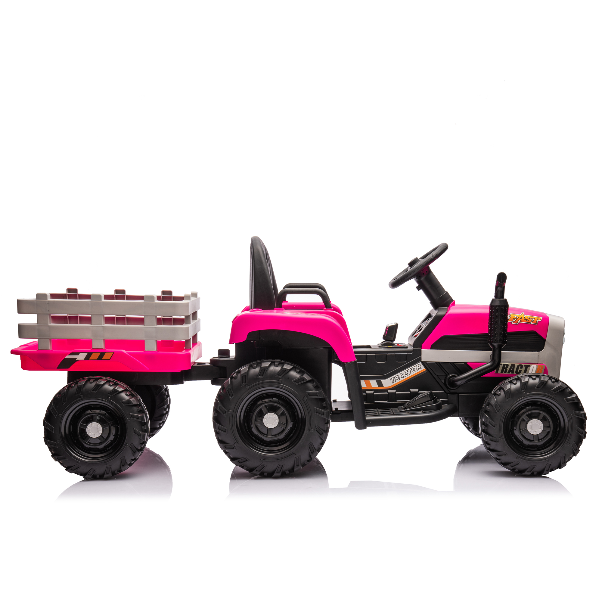 Ride on Tractor with Trailer,24V Battery Powered Electric Tractor Toy, 200w*2motor 1.86-4.97MPH/Remote Control,electric car for kids,Three speed adjustable,USB,MP3 ,Bluetooth,LED light, safety belt.