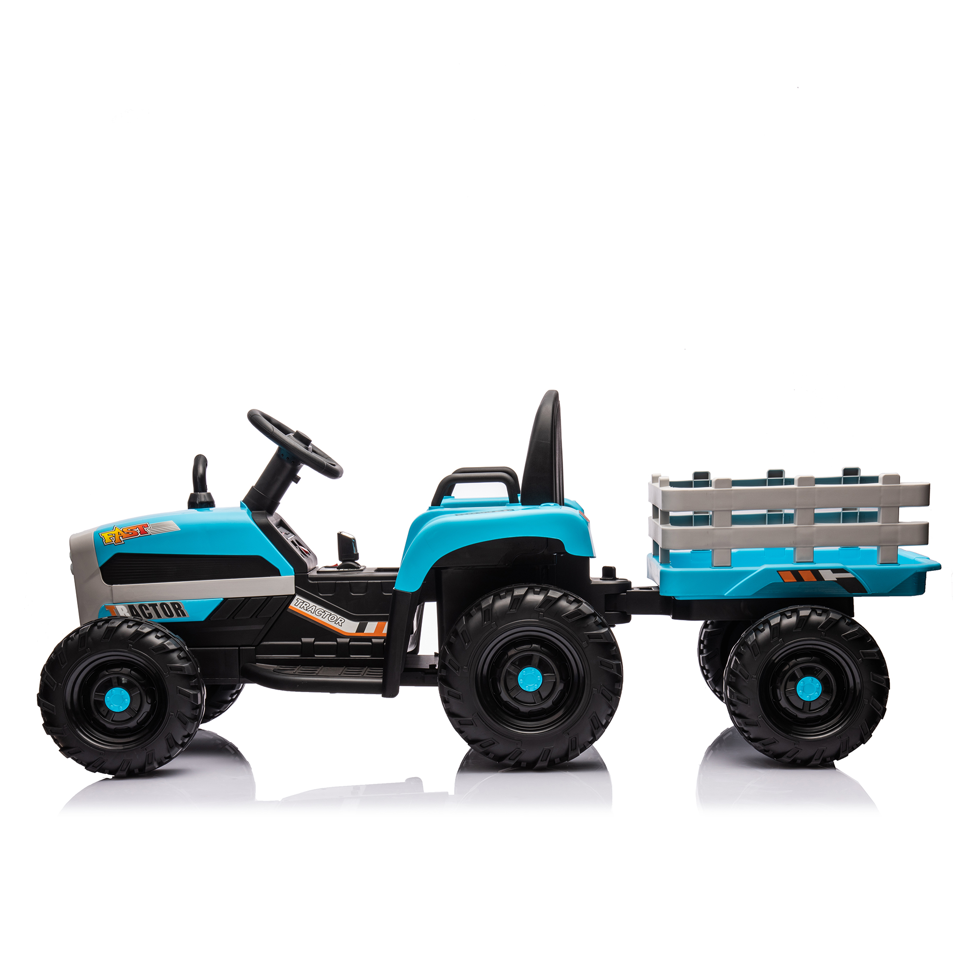 Ride on Tractor with Trailer,24V Battery Powered Electric Tractor Toy, 200w*2motor 1.86-4.97MPH/Remote Control,electric car for kids,Three speed adjustable,USB,MP3 ,Bluetooth,LED light, safety belt.