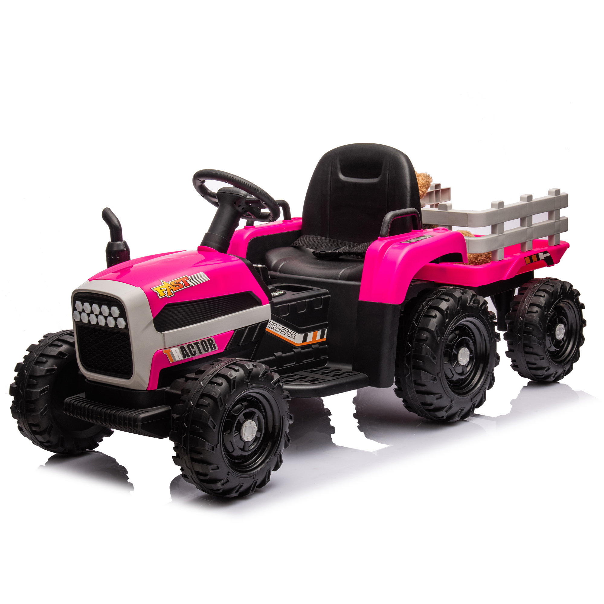 Ride on Tractor with Trailer,24V Battery Powered Electric Tractor Toy, 200w*2motor 1.86-4.97MPH/Remote Control,electric car for kids,Three speed adjustable,USB,MP3 ,Bluetooth,LED light, safety belt.