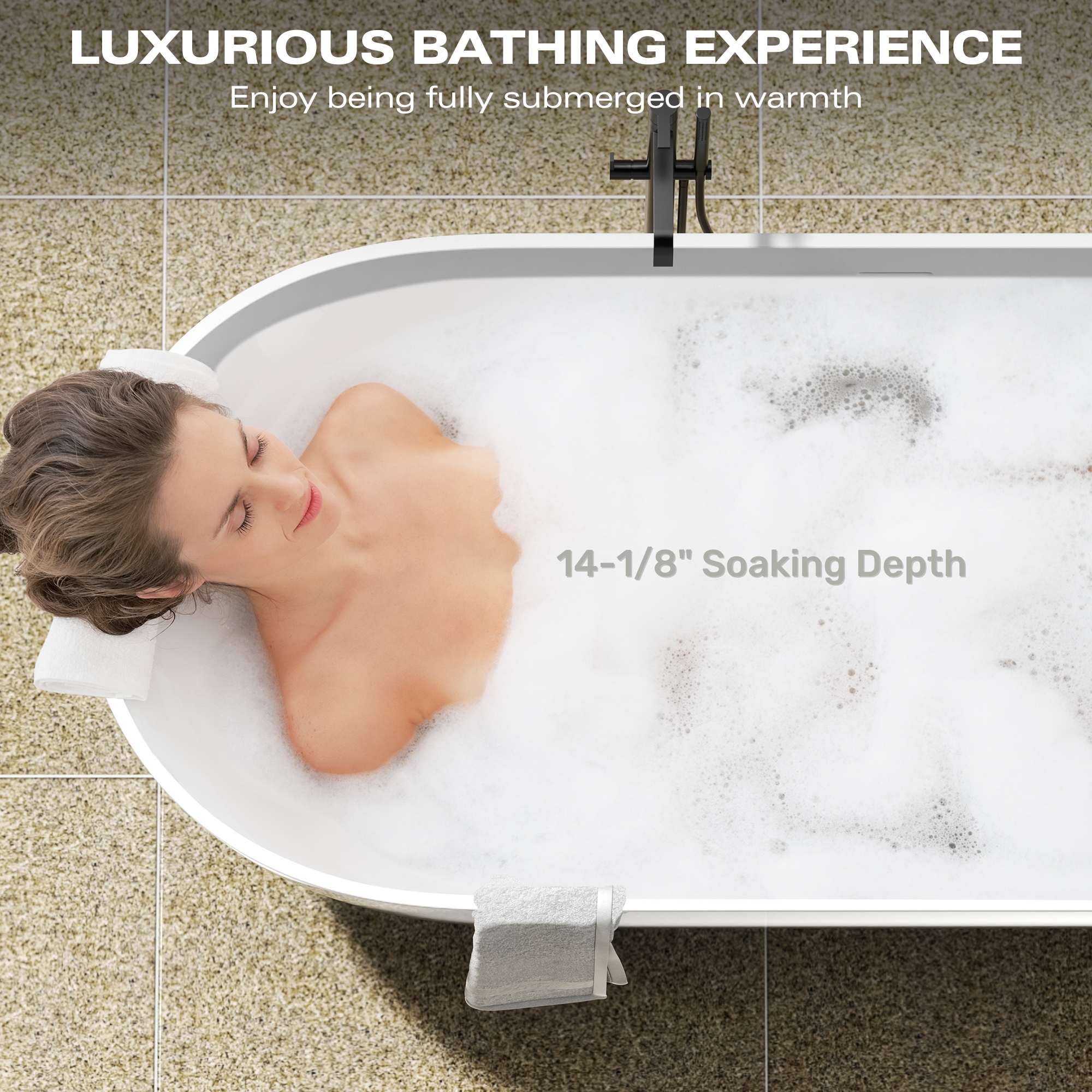 Immerse Yourself in Unmatched Luxury with Our Handcrafted Solid Surface Freestanding Bathtub - Perfect for Relaxation and Rejuvenation - 63*29.5 23S03-63GW