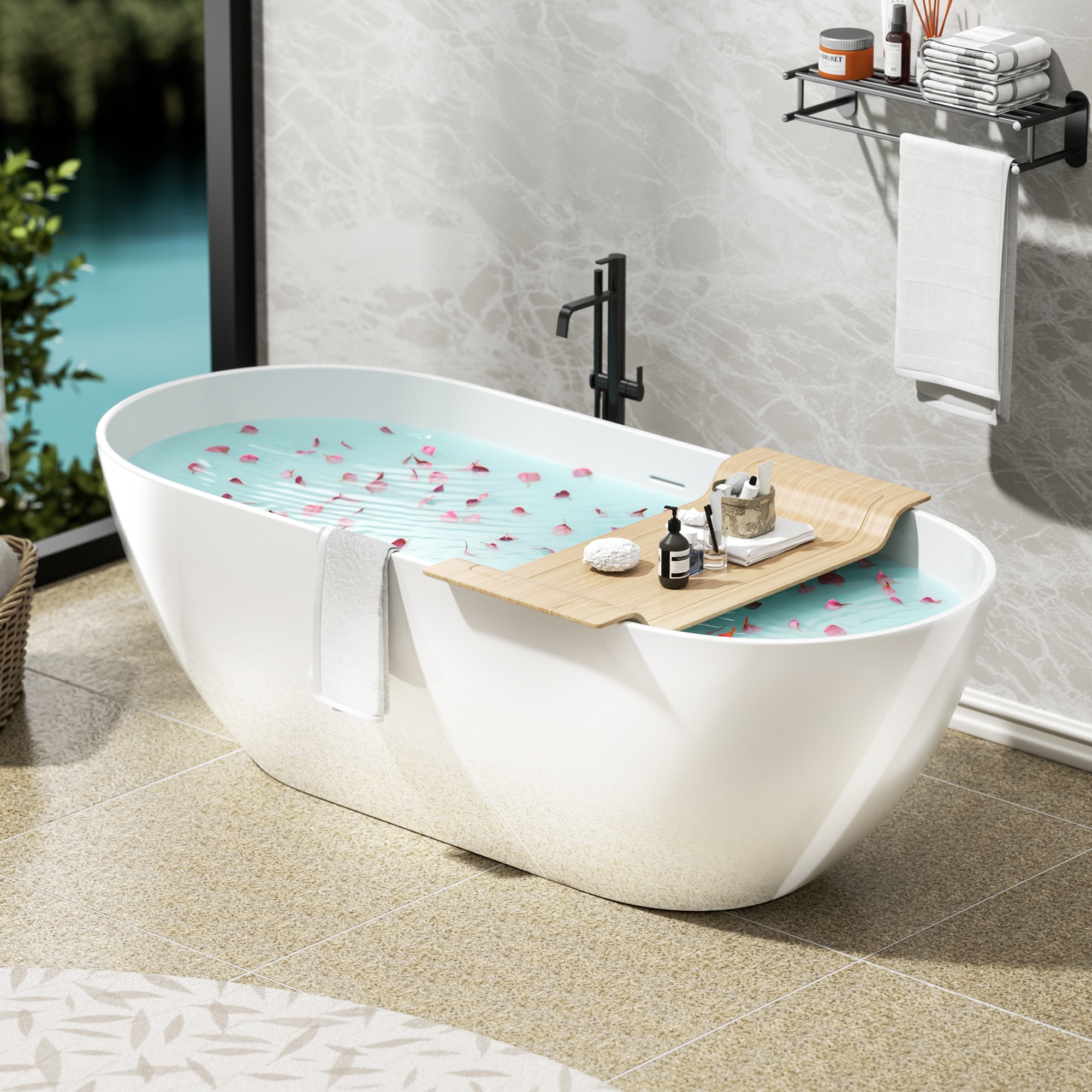 Immerse Yourself in Unmatched Luxury with Our Handcrafted Solid Surface Freestanding Bathtub - Perfect for Relaxation and Rejuvenation - 63*29.5 23S03-63GW