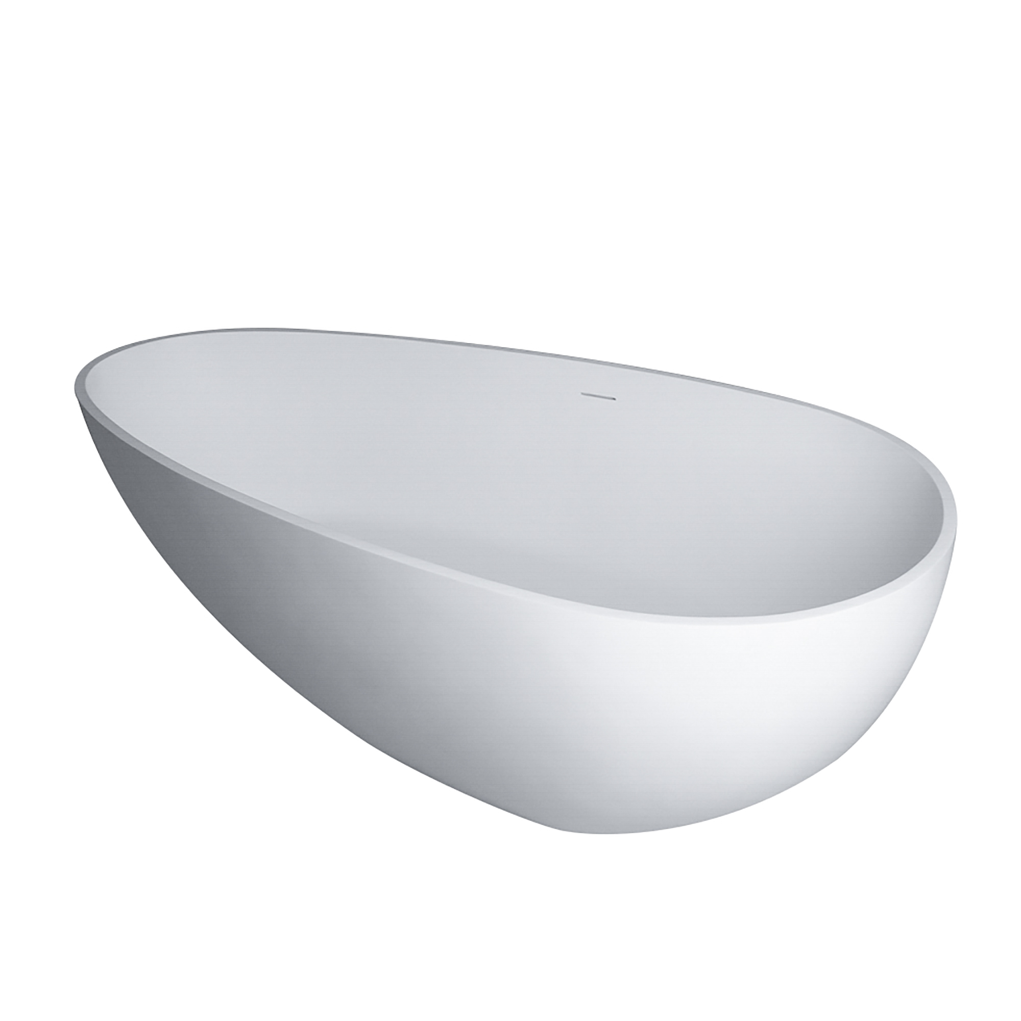 59" Freestanding Solid Surface Bathtub, Luxury Handcrafted Stone Resin Freestanding Soaking Bathtub with Overflow and Pop-up Drain, Matte White 24S02-59MW