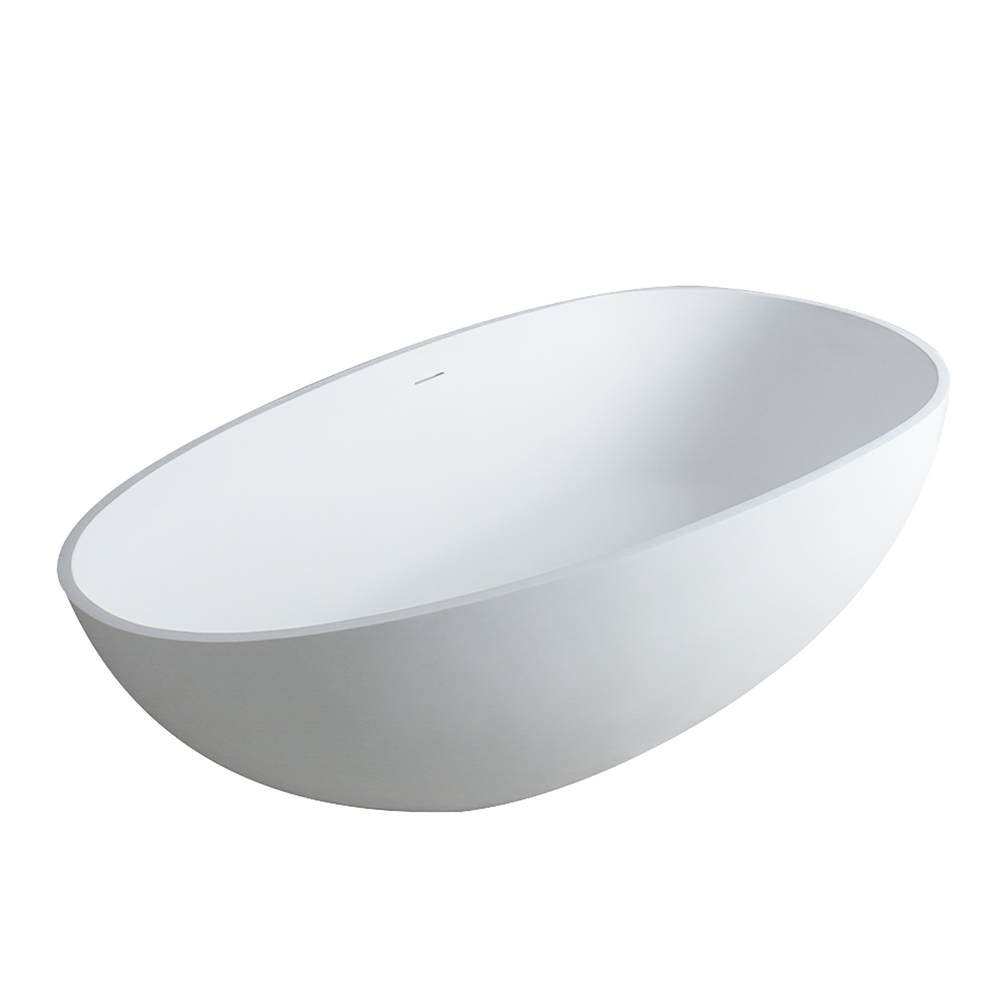 59" Freestanding Solid Surface Bathtub, Luxury Handcrafted Stone Resin Freestanding Soaking Bathtub with Overflow and Pop-up Drain, Matte White 24S02-59MW