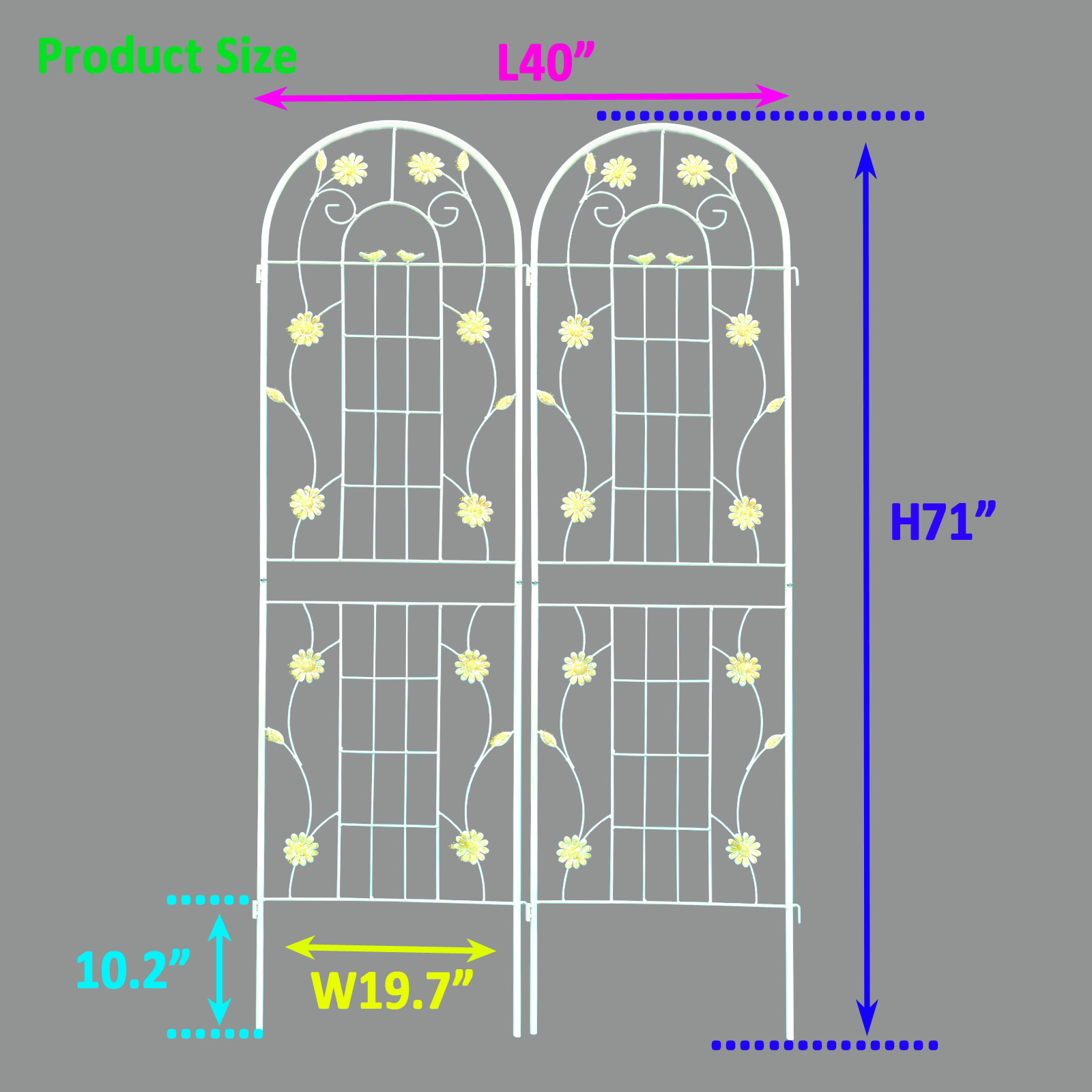 2 Pack Metal Garden Trellis 71" x 19.7" Rustproof Trellis for Climbing Plants Outdoor Flower Support Cream White