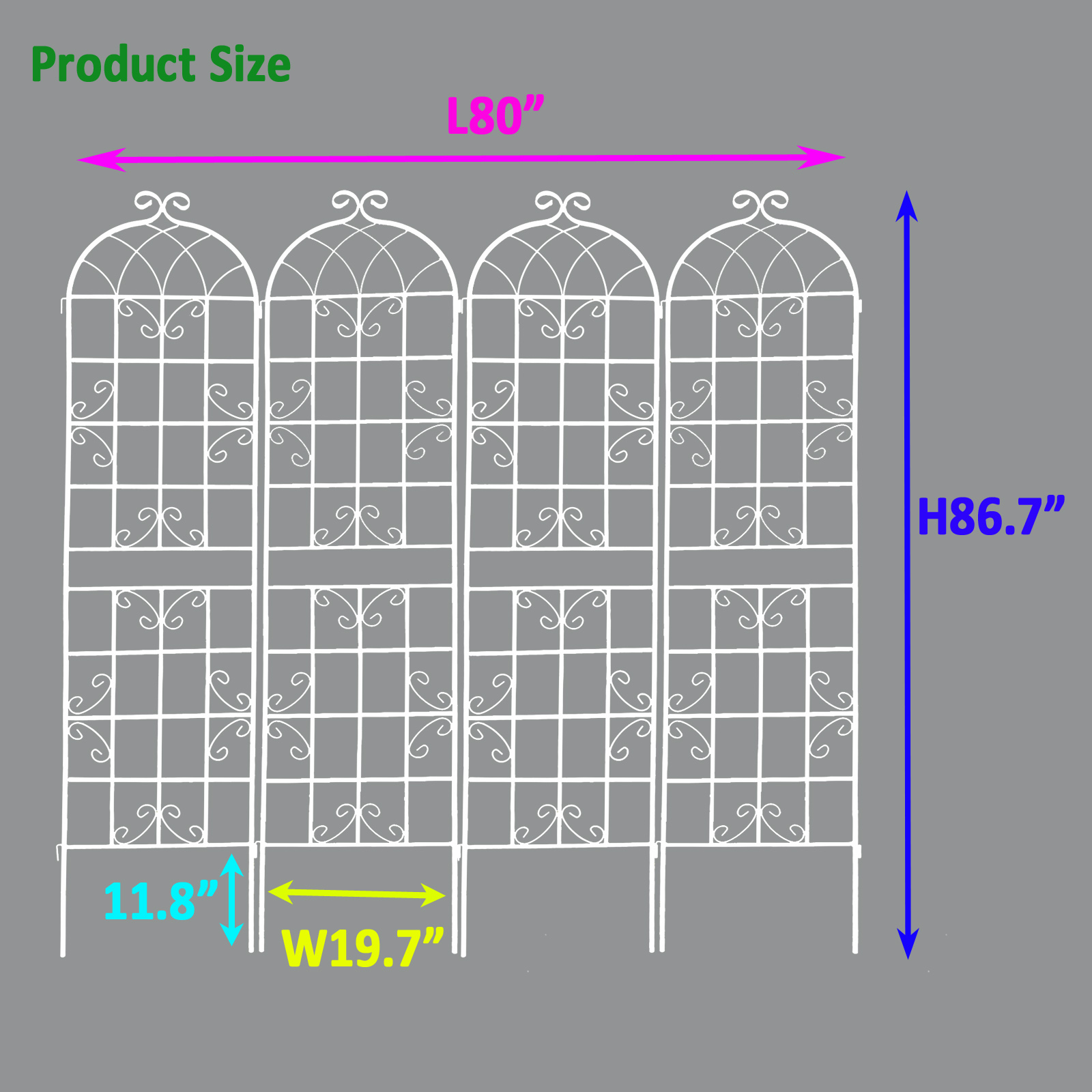 4 Pack Metal Garden Trellis 86.7" x 19.7" Rustproof Trellis for Climbing Plants Outdoor Flower Support Cream White