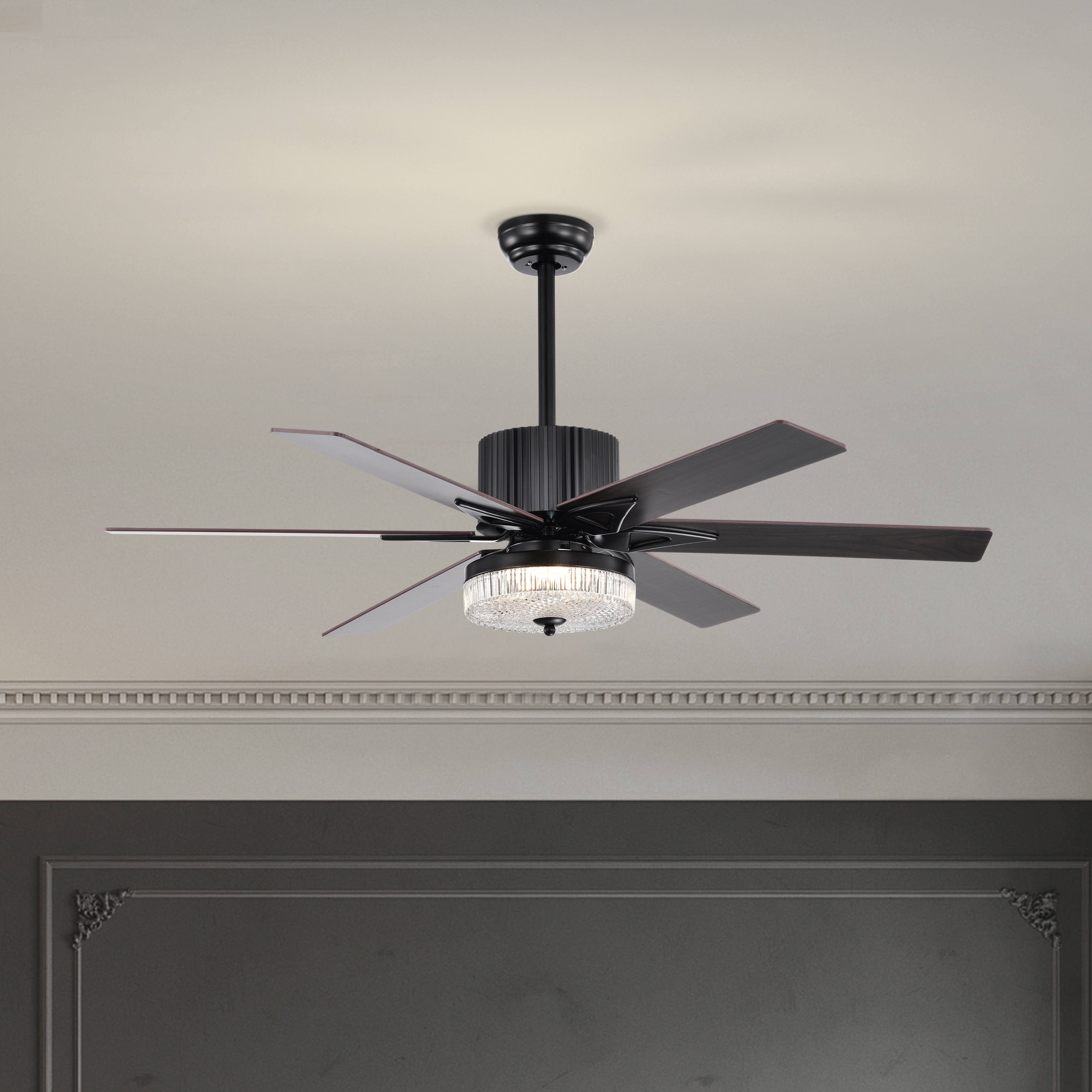 52 Inch Indoor Modern LED Ceiling Fan with Light and Remote Control, Reversible 5 Blades , Reversible Motor  - (Matte Black)