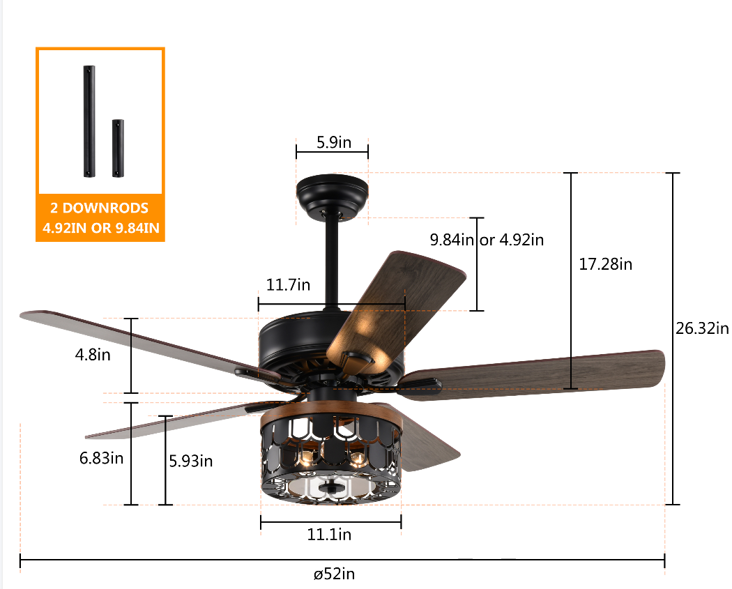 52'' Plywood blades ceiling fan with remote control for the living room ,bed room