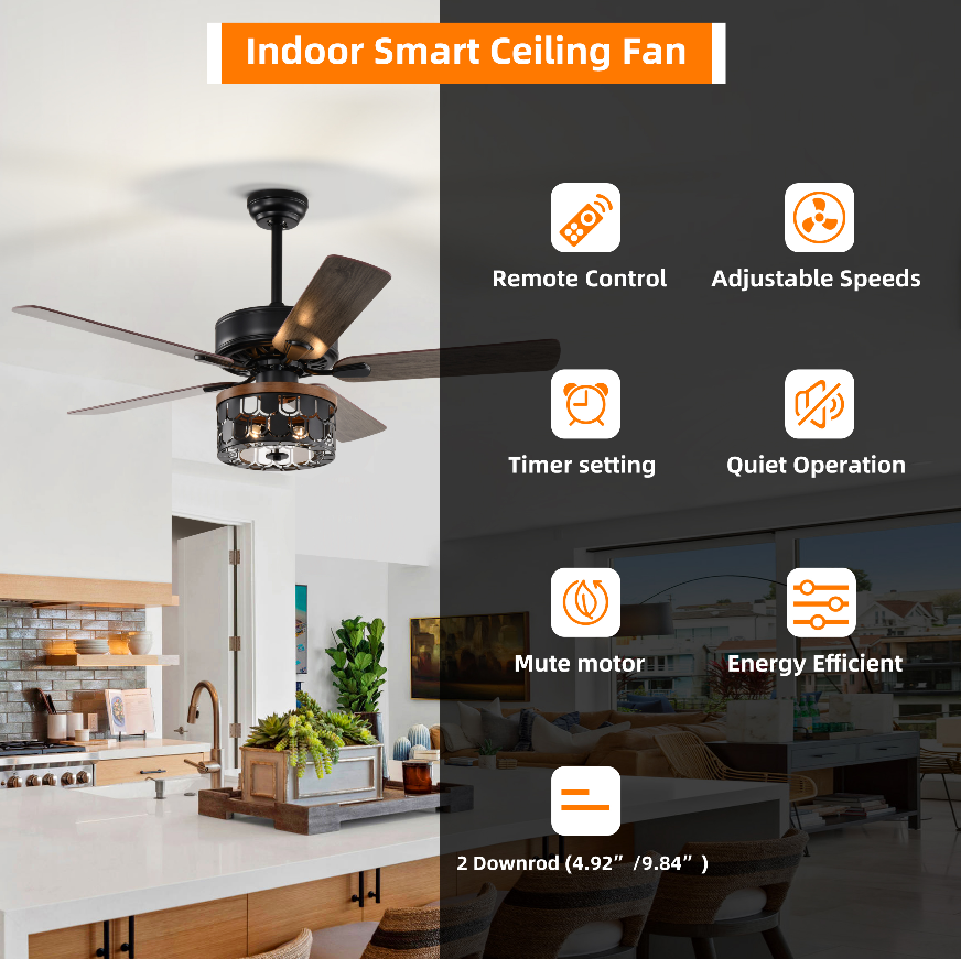 52'' Plywood blades ceiling fan with remote control for the living room ,bed room