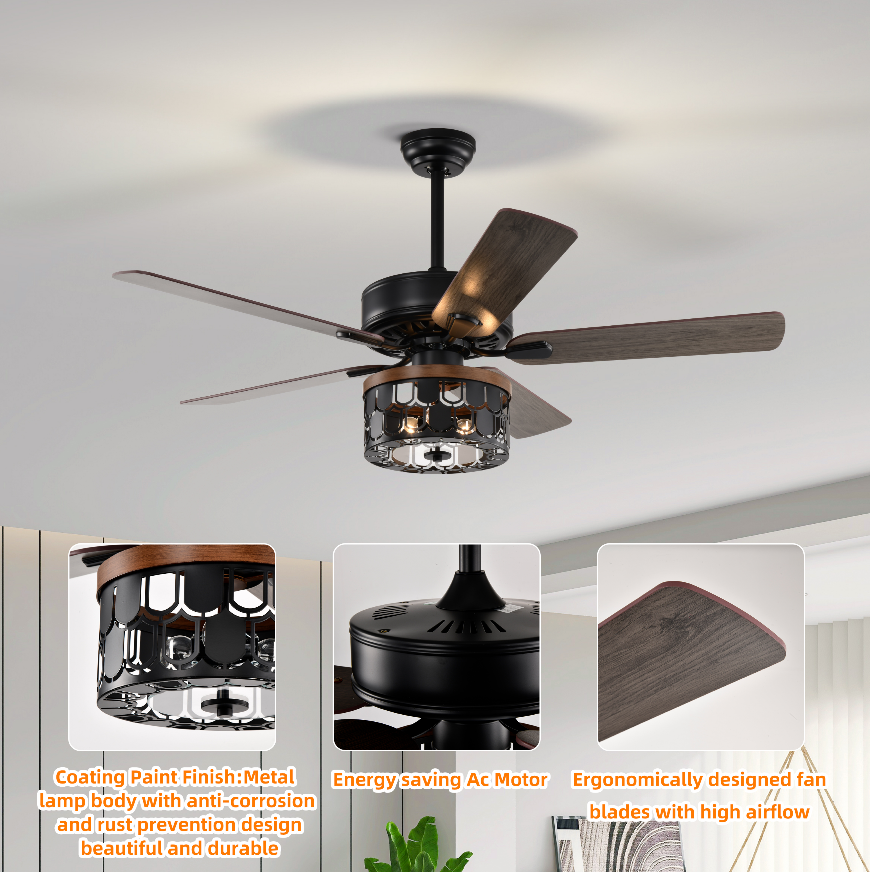 52'' Plywood blades ceiling fan with remote control for the living room ,bed room