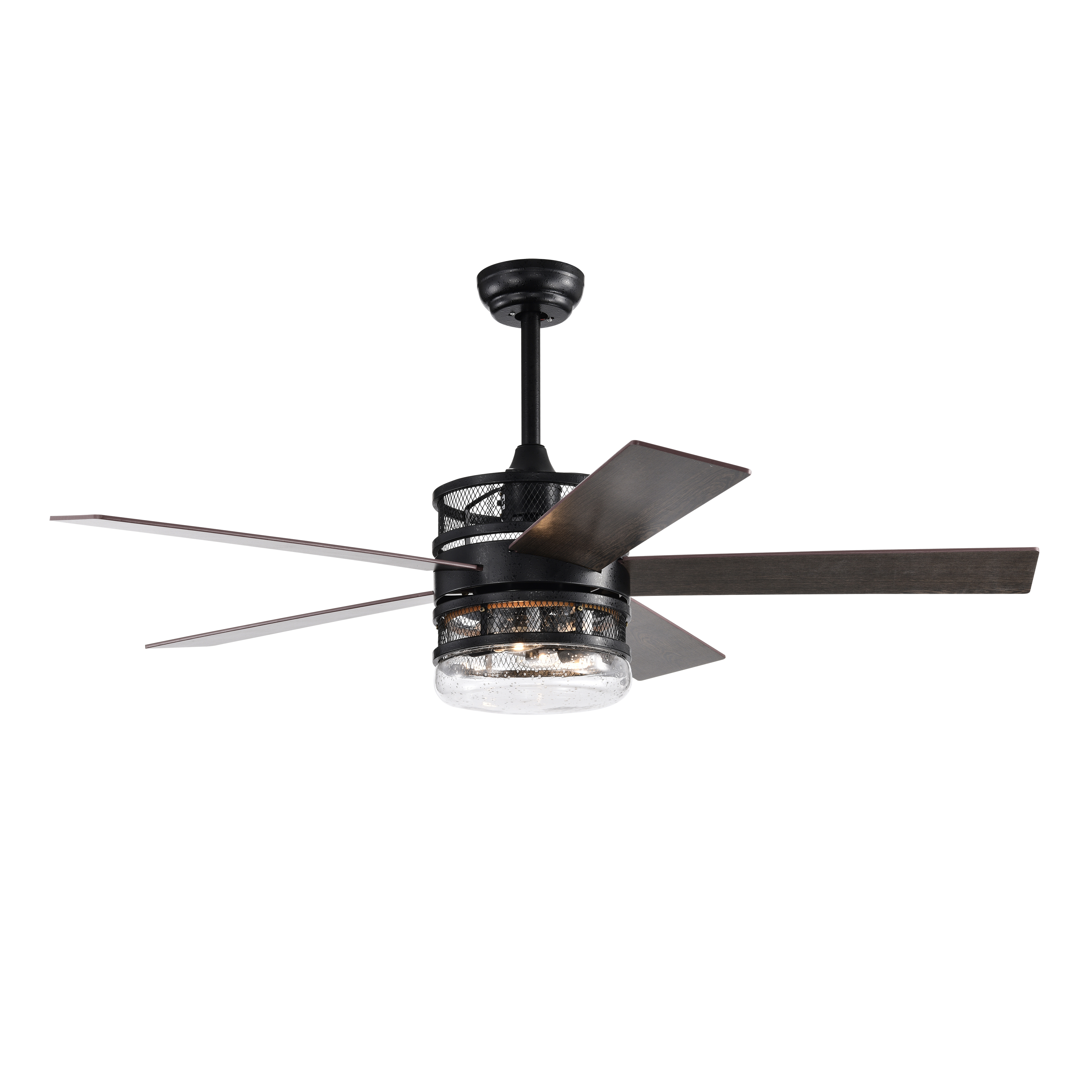 52-inch 5-blade Lighted Ceiling Fan with Remote Control , Glass Shade (Optional Remote) --Matte Black