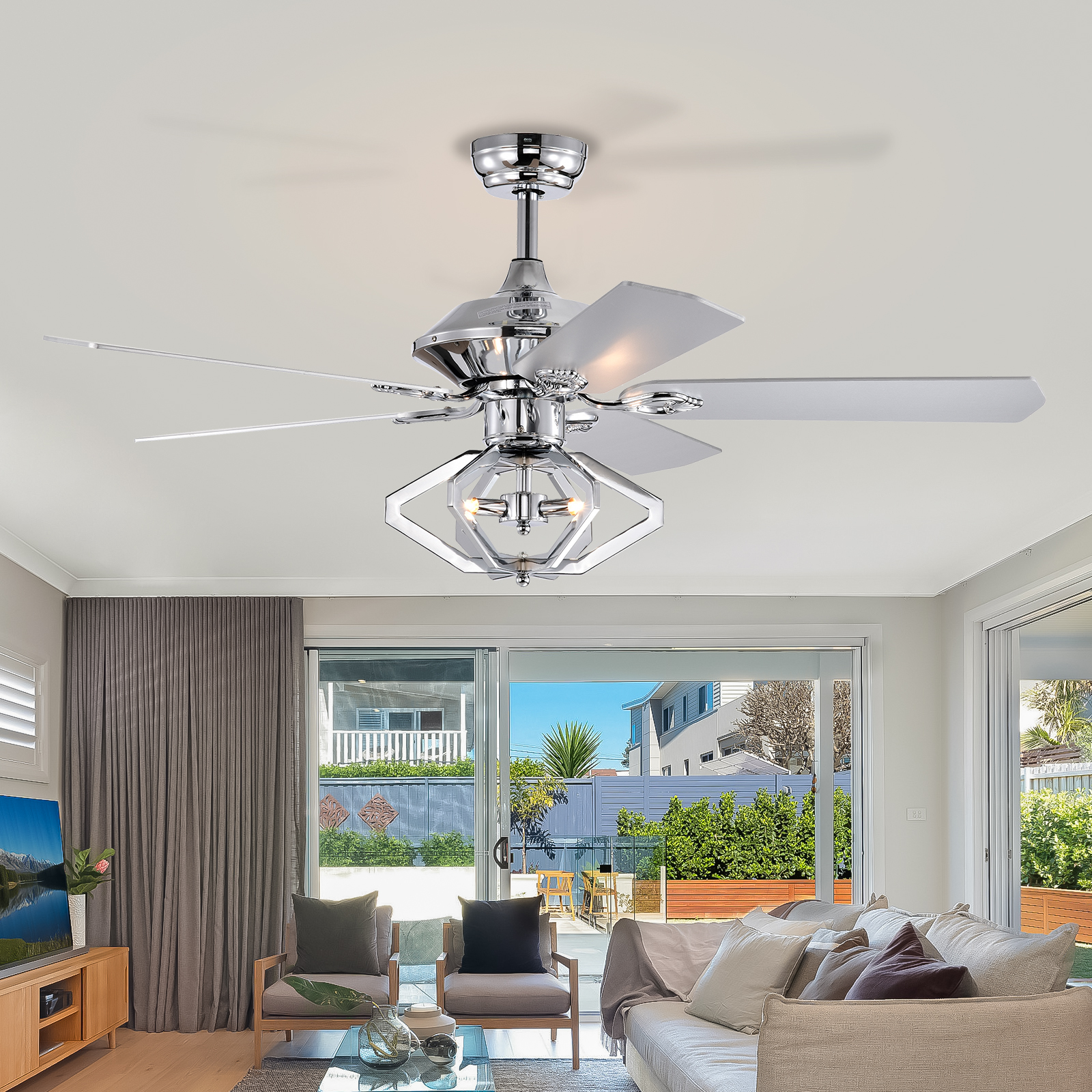 52" Dual Wood 5-Blade Crystal Ceiling Fan with Remote