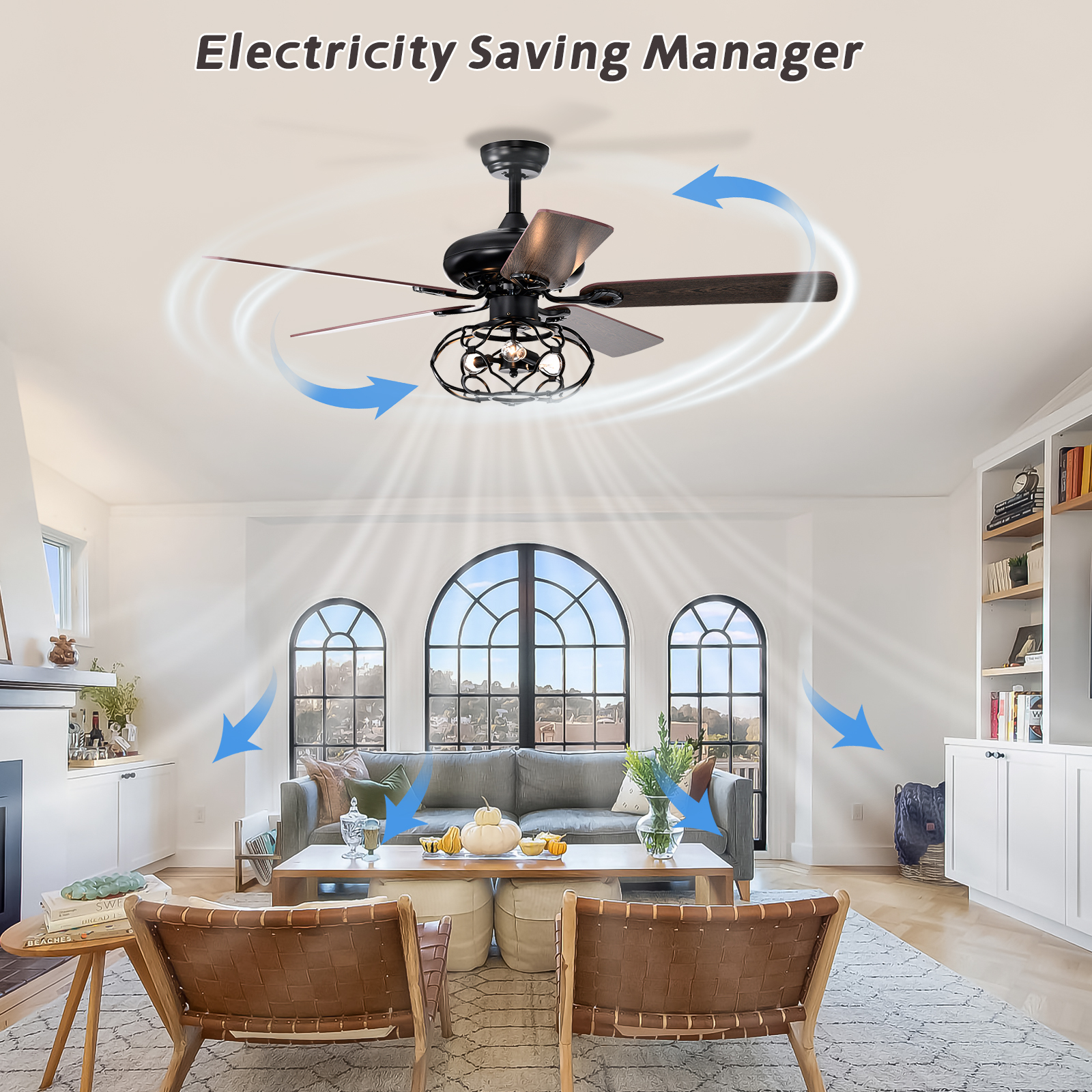 Low Profile Ceiling Fan with Lights(no include bulb),Blade Dark Wood  52-inch Ceiling Fan (Optional Remote&2 Color Option Blades)