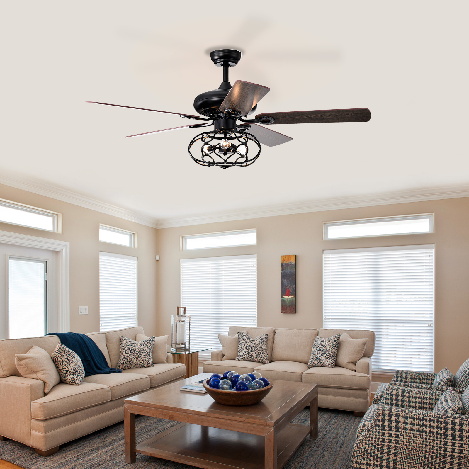 Low Profile Ceiling Fan with Lights(no include bulb),Blade Dark Wood  52-inch Ceiling Fan (Optional Remote&2 Color Option Blades)