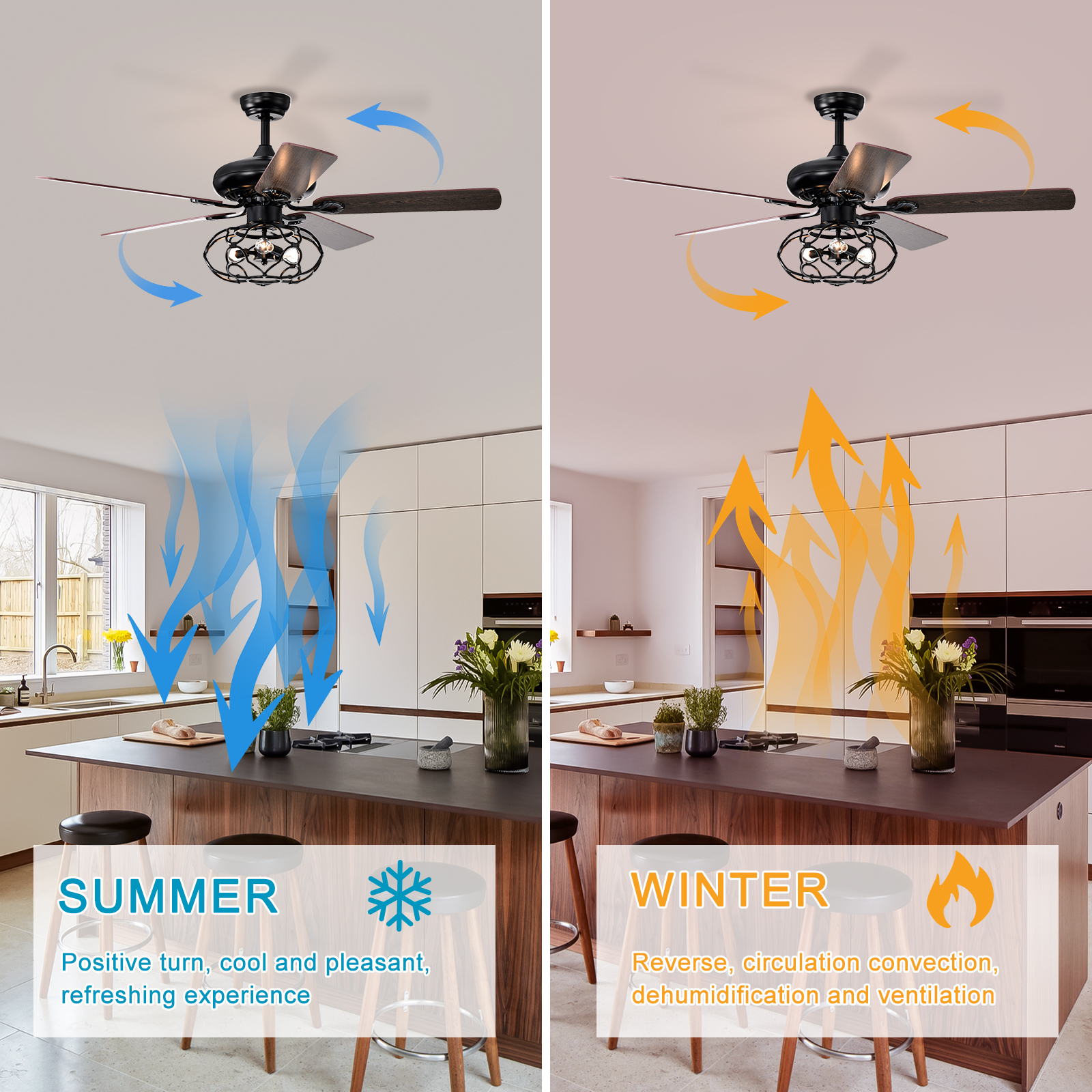 Low Profile Ceiling Fan with Lights(no include bulb),Blade Dark Wood  52-inch Ceiling Fan (Optional Remote&2 Color Option Blades)