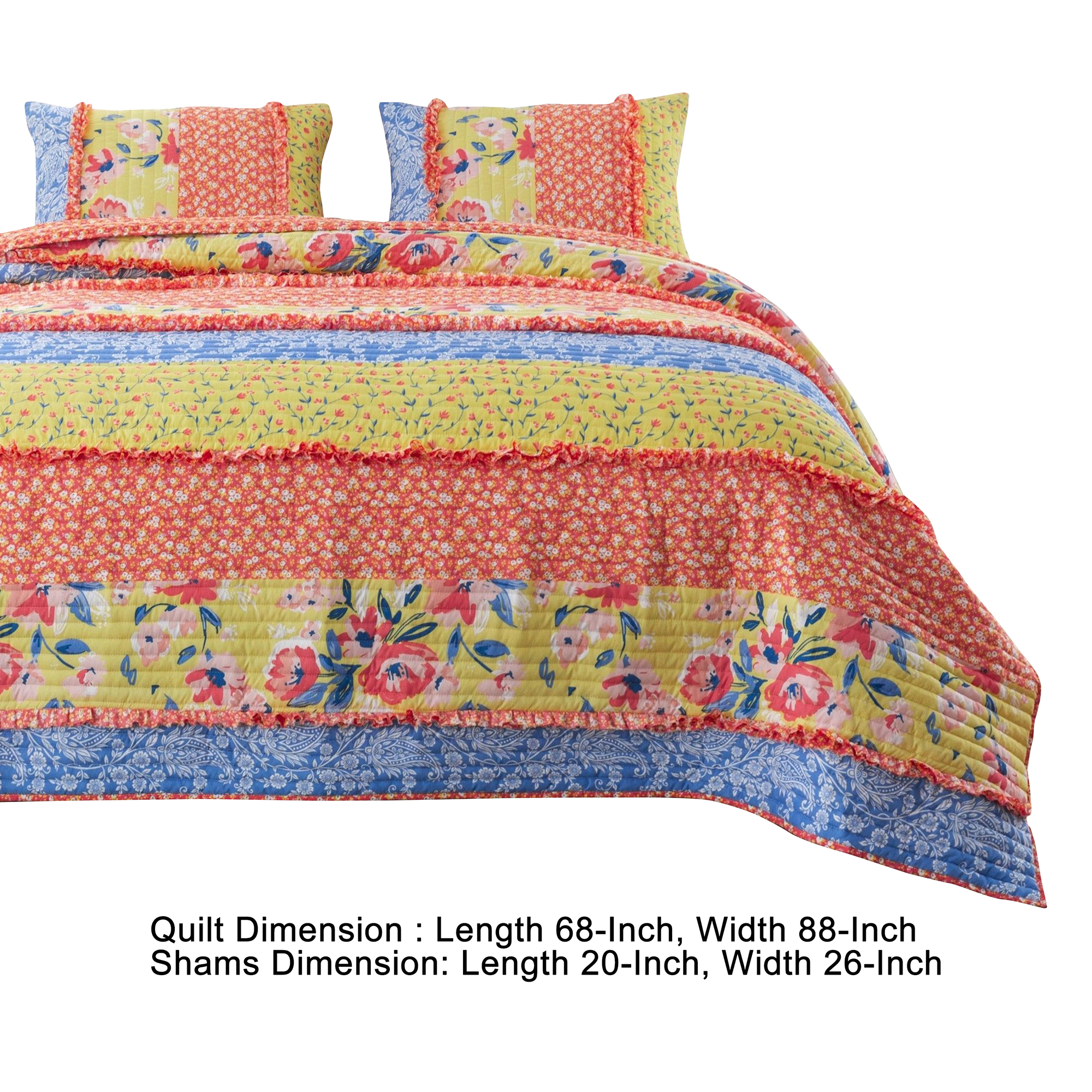 Lio 2 Piece Microfiber Twin Quilt Set, Bohemian Floral Pattern, Multicolor