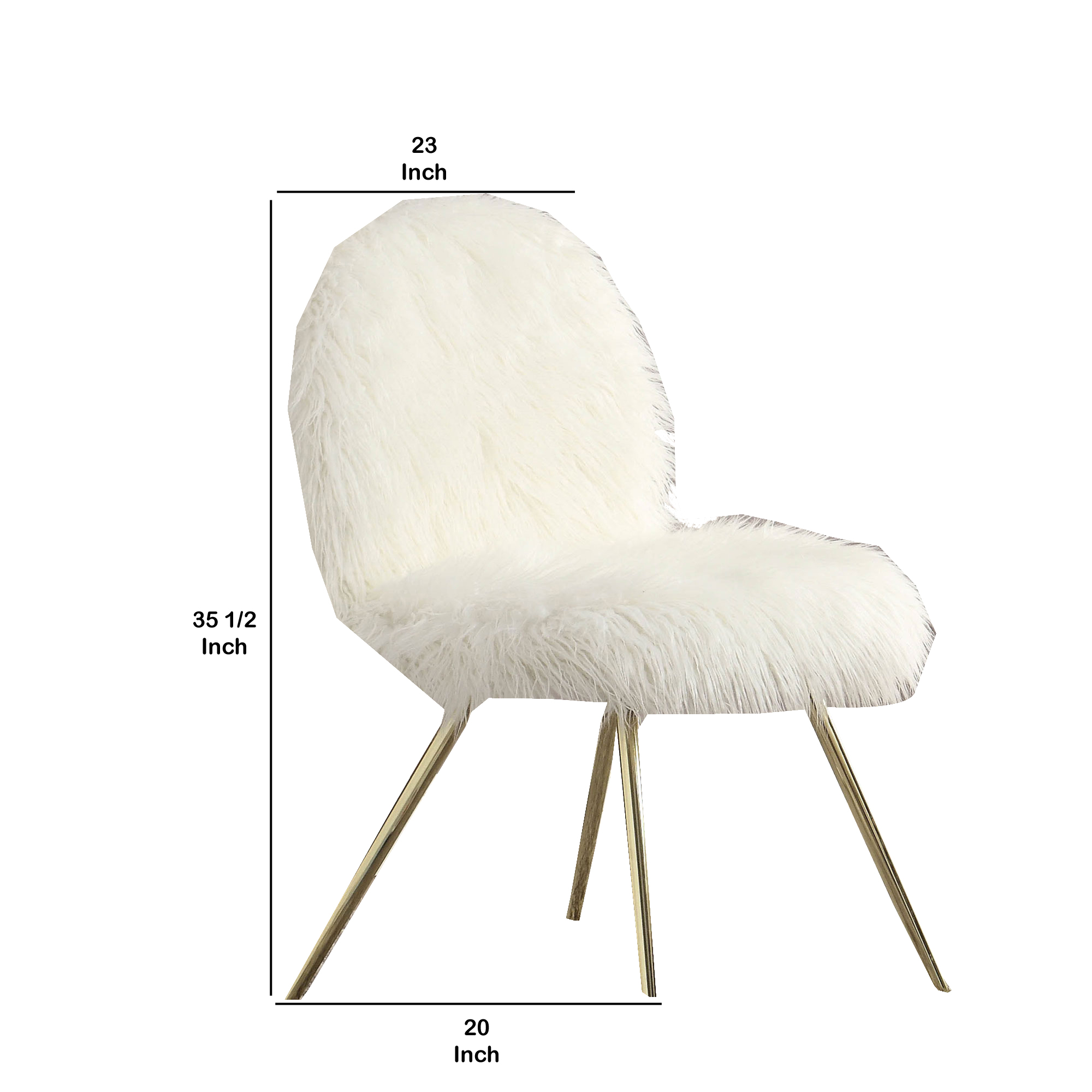 Faux Fur Upholstered Contemporary Metal Accent Chair, White and Gold