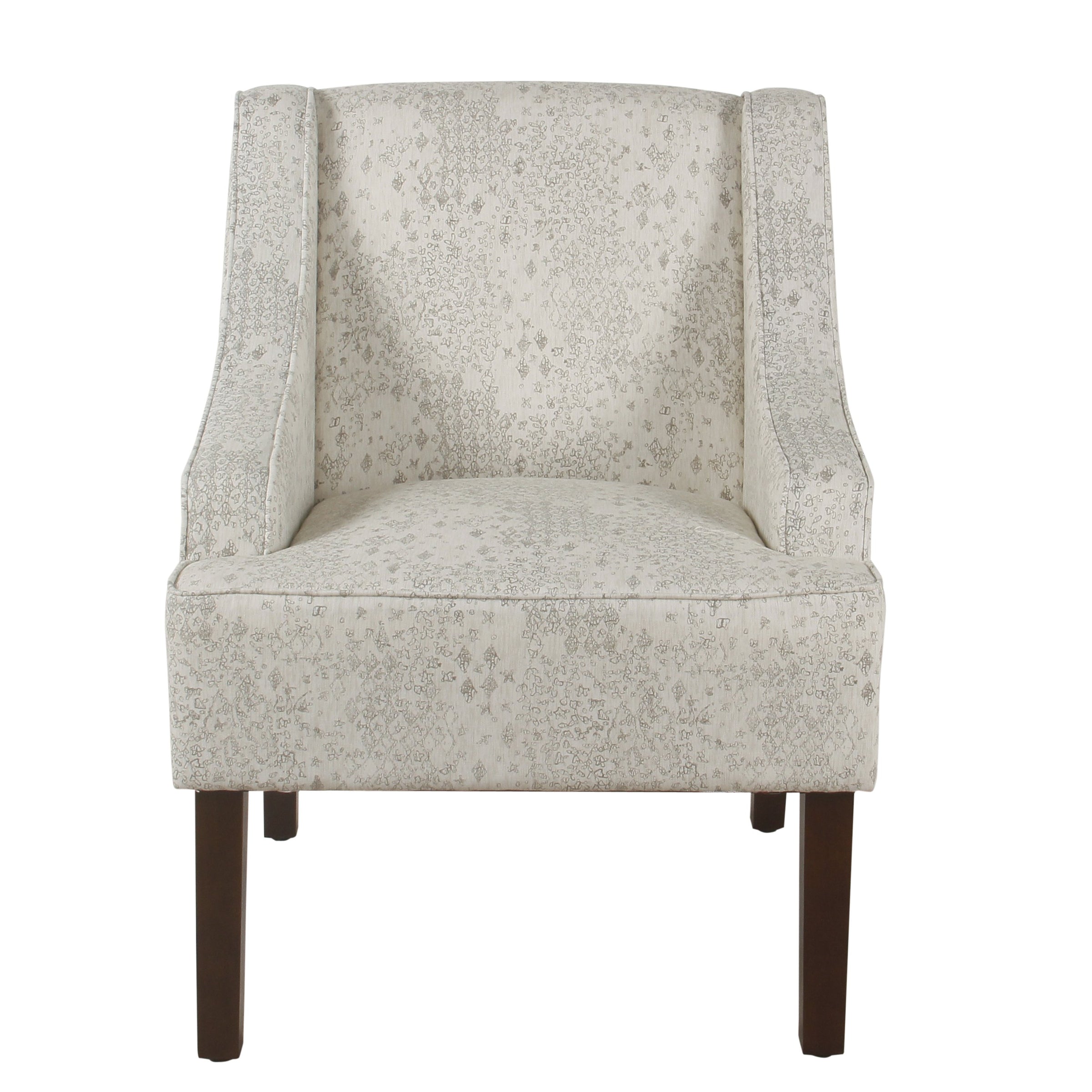 Fabric Upholstered Wooden Accent Chair with Swooping Arms, White and Brown