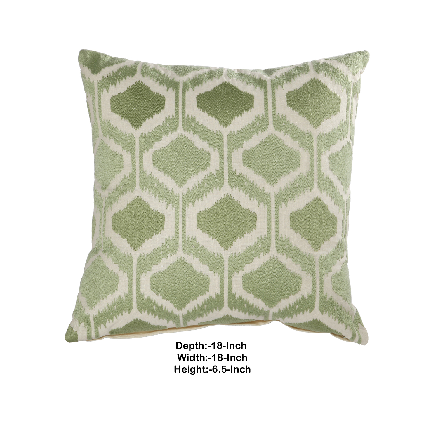 20 X 18 Inch Cotton Pillow with Fretwork Embroidery, Green and White