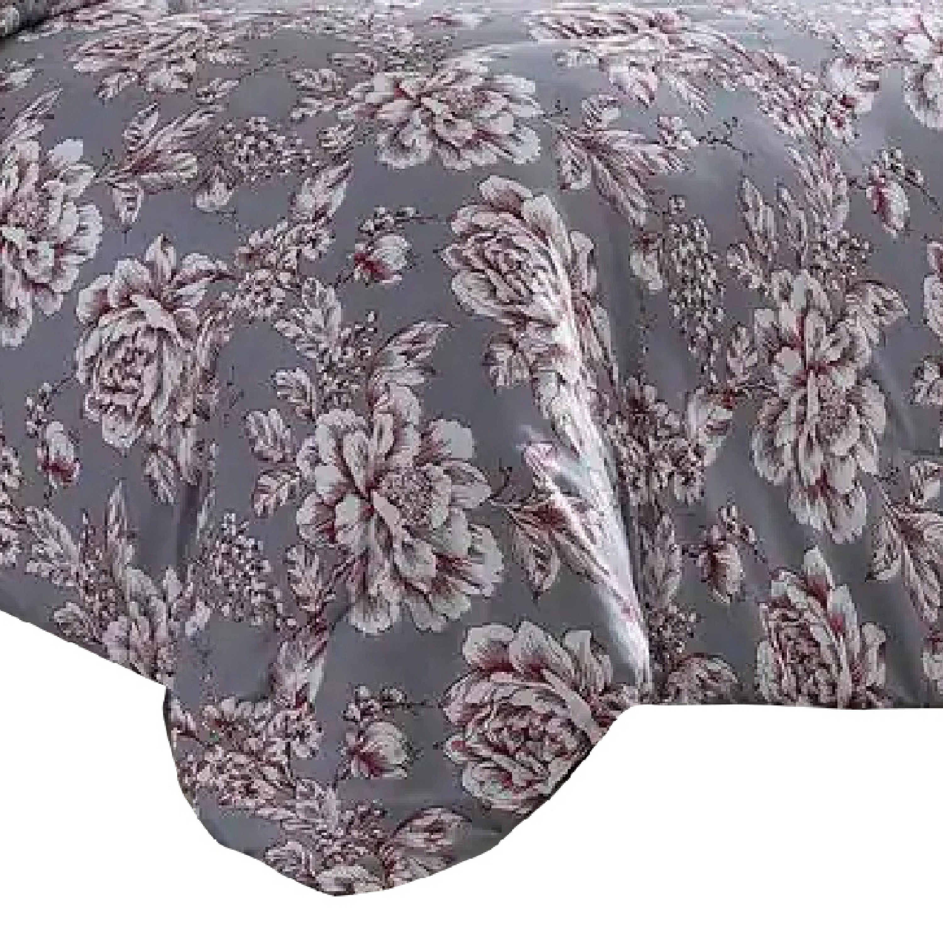 Tyler 8 Piece Microfiber Queen Bed Set, Floral Print, The Urban Port, Gray