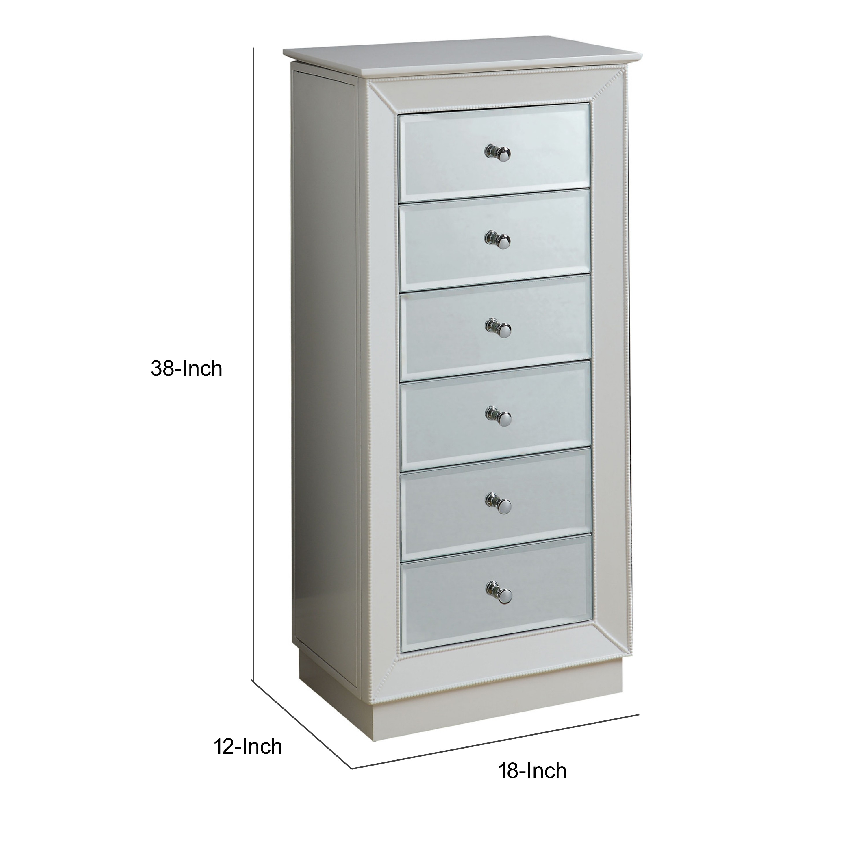 Wood Jewelry Armoire Having 6 Drawers with Mirror Front, White