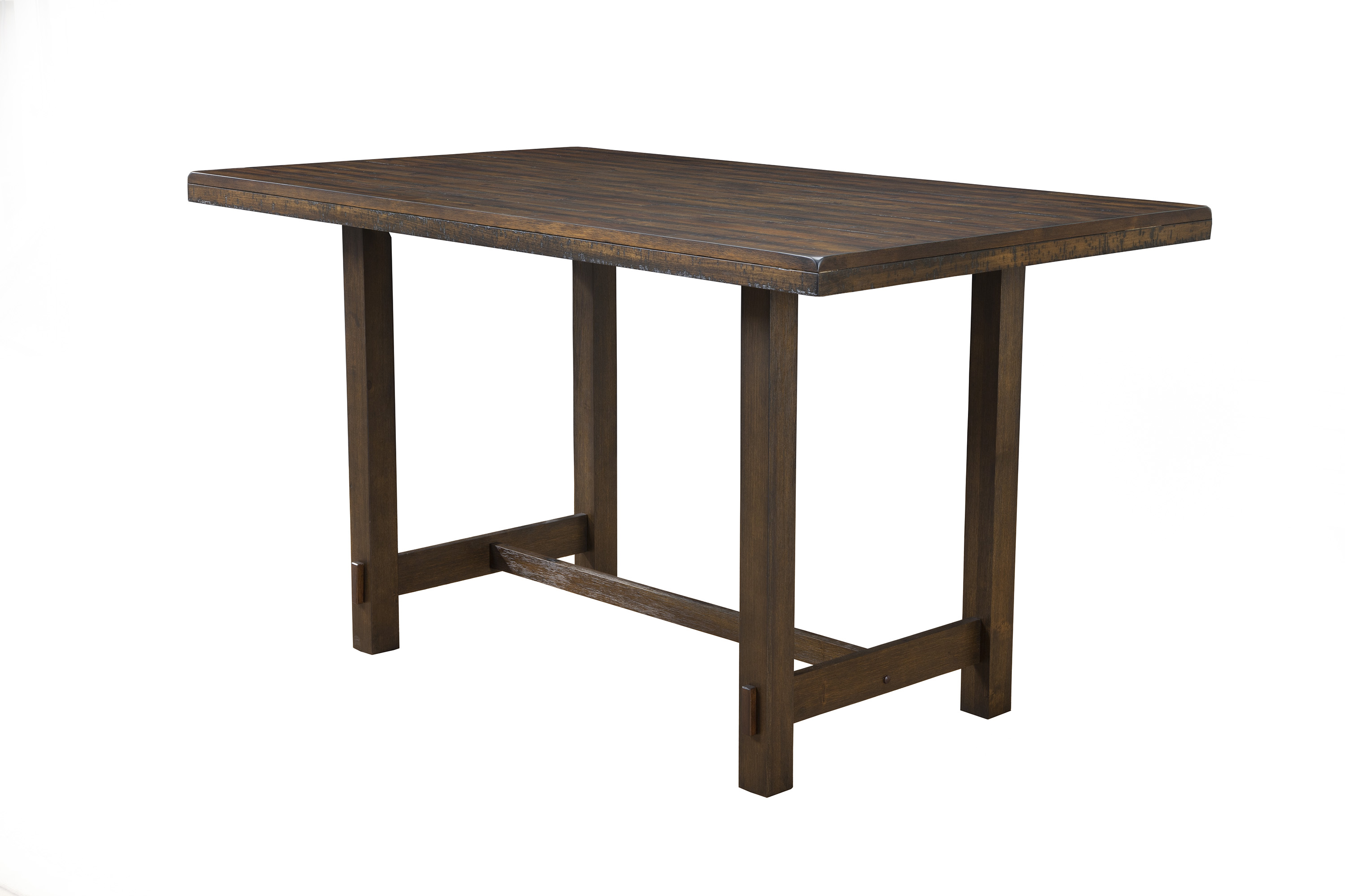 Wooden Rectangular Pub Height Dining Table With a Distressed Finish, Brown