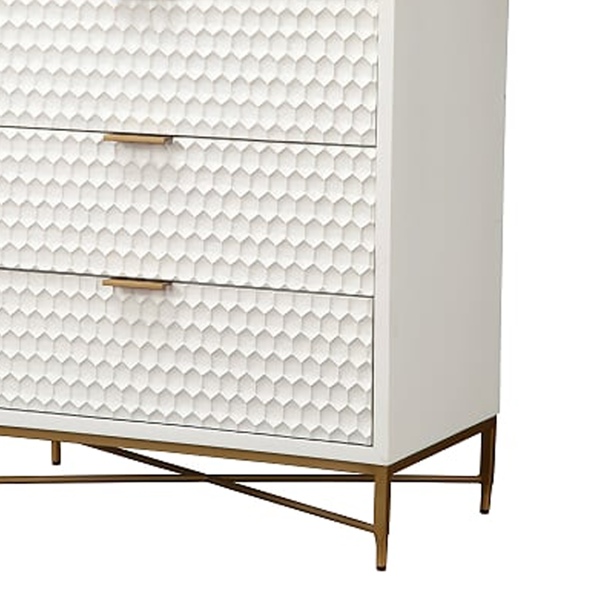 Honeycomb Design 3 Drawer Chest with Metal Legs, Small, White