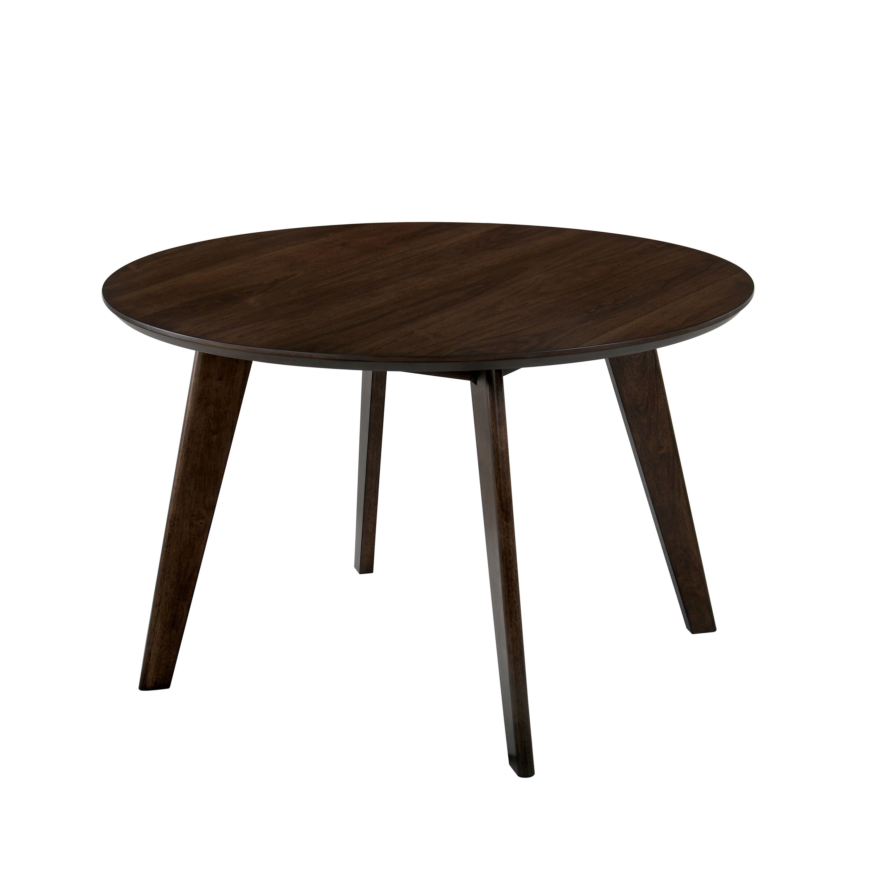 Round Wooden Dining Table with Fin Style Leg Support, Walnut Brown