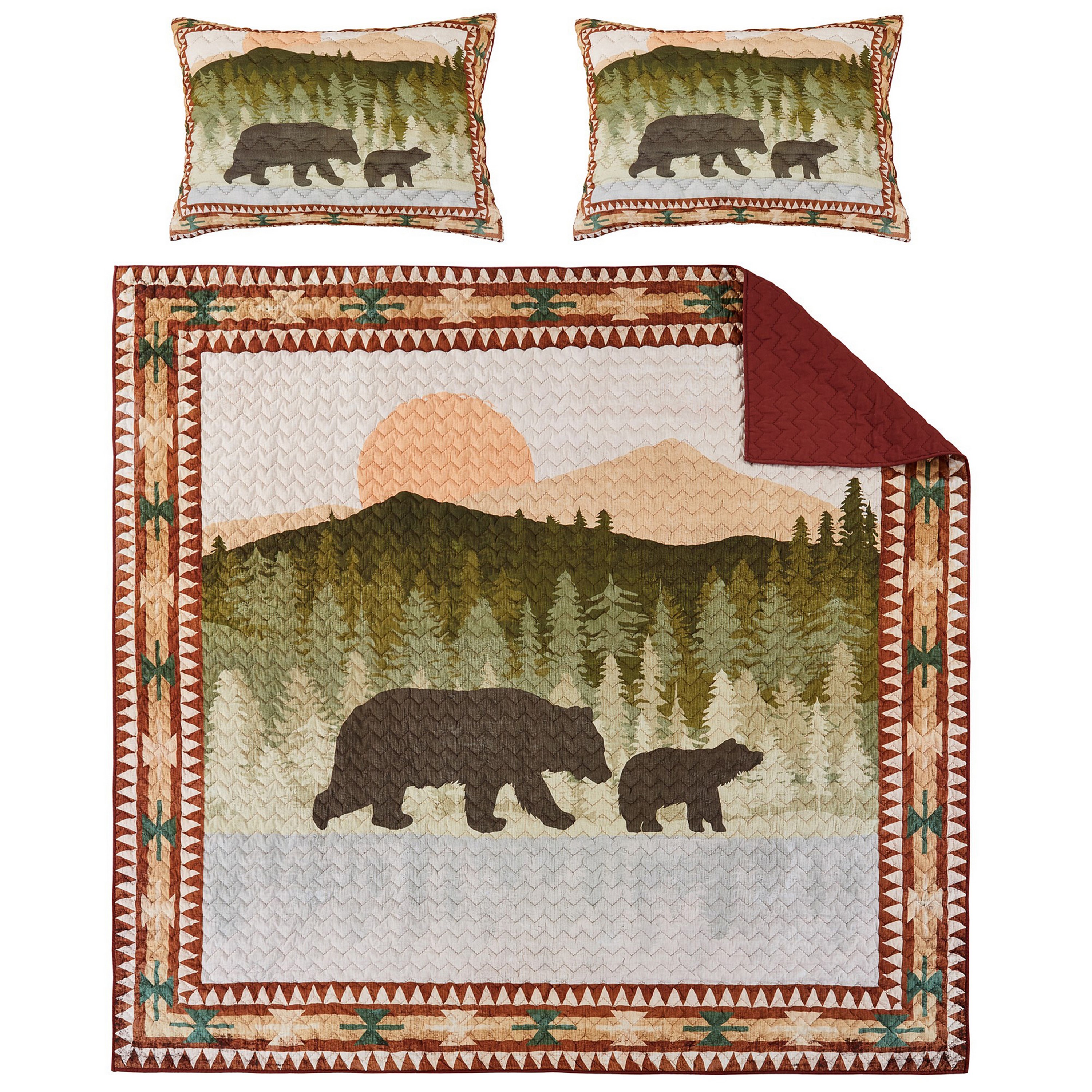 Kip 3 Piece Soft Microfiber King Quilt Set, Simple Bear Print, Multicolor