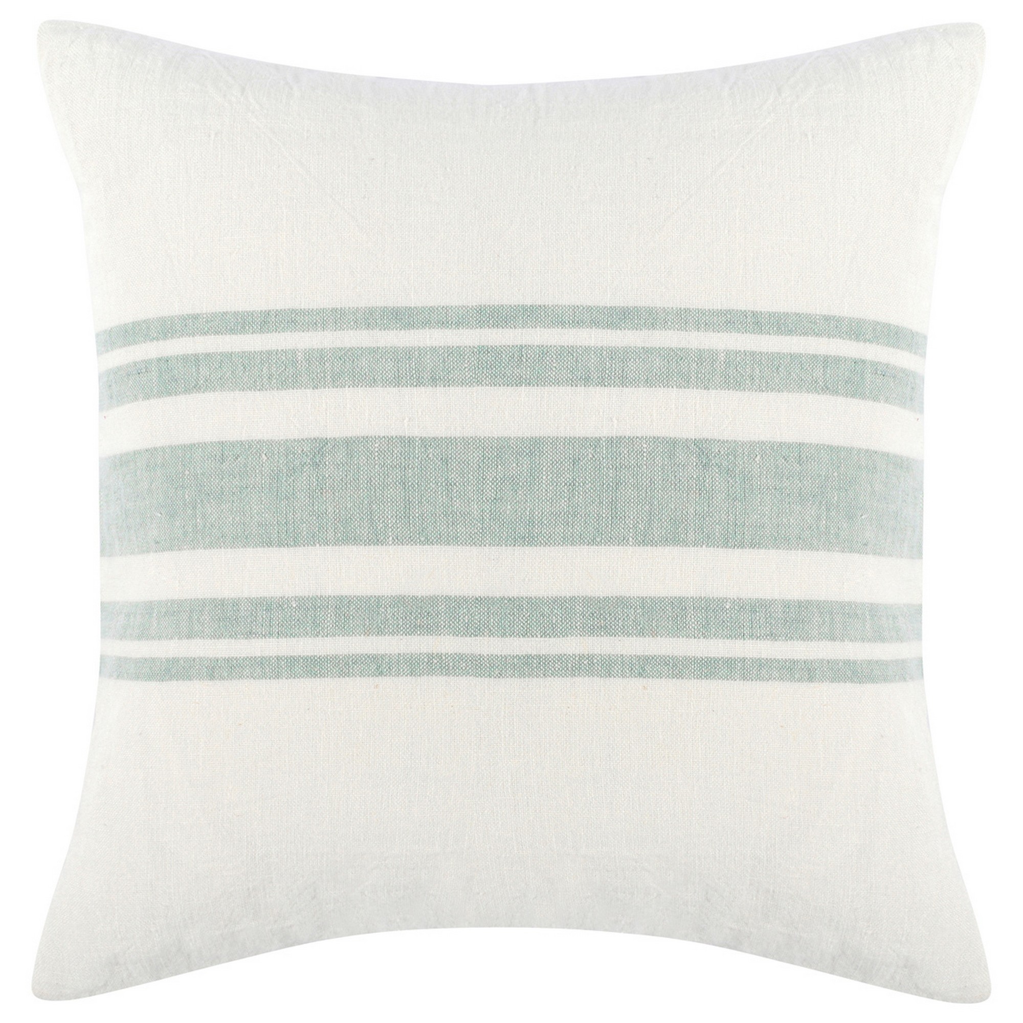 22 Inch Square Linen Accent Throw Pillow, Stripe Design, Eucalyptus, White