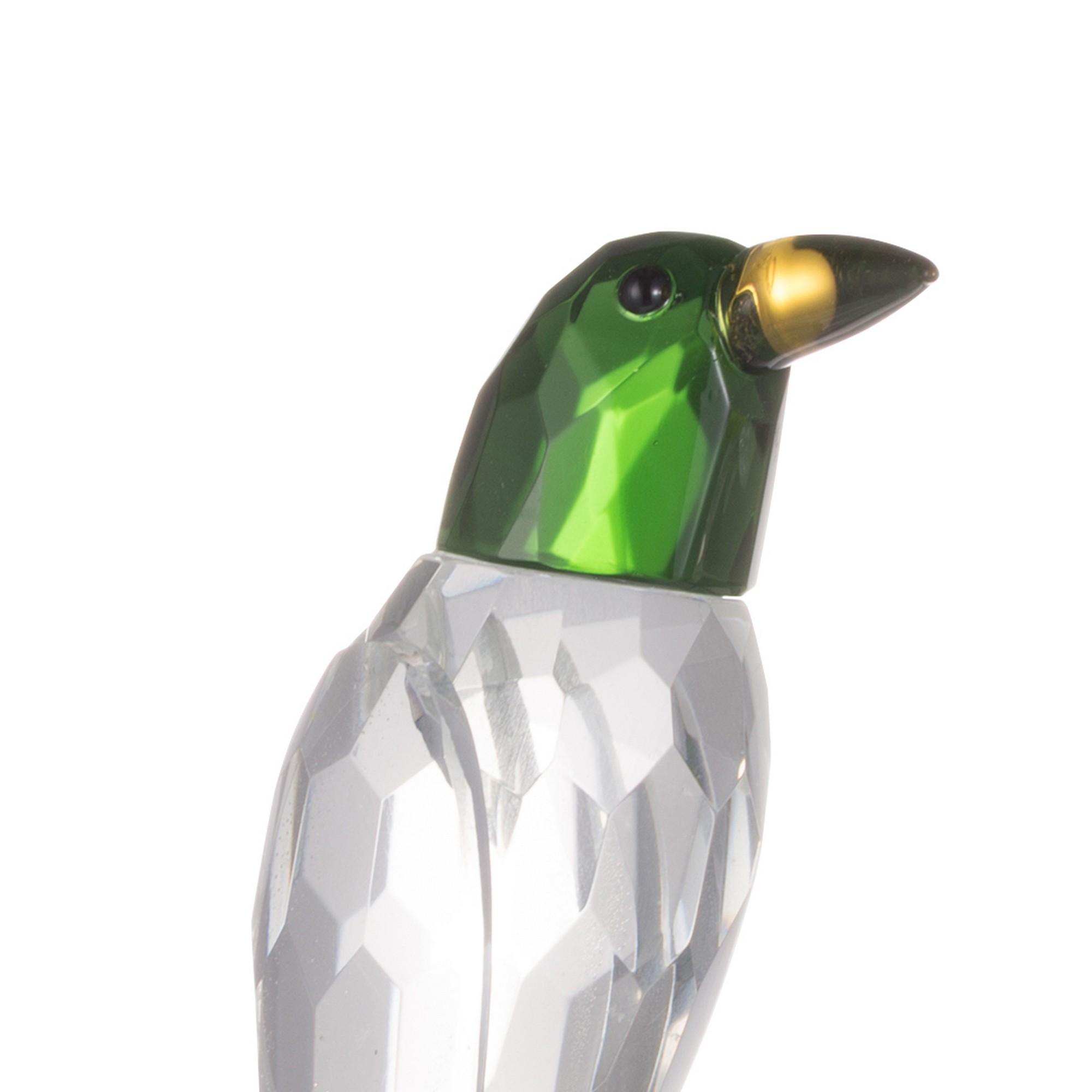 9 Inch 2 Parrots Sculpture Figurine Accent, Clear and Green Faceted Glass