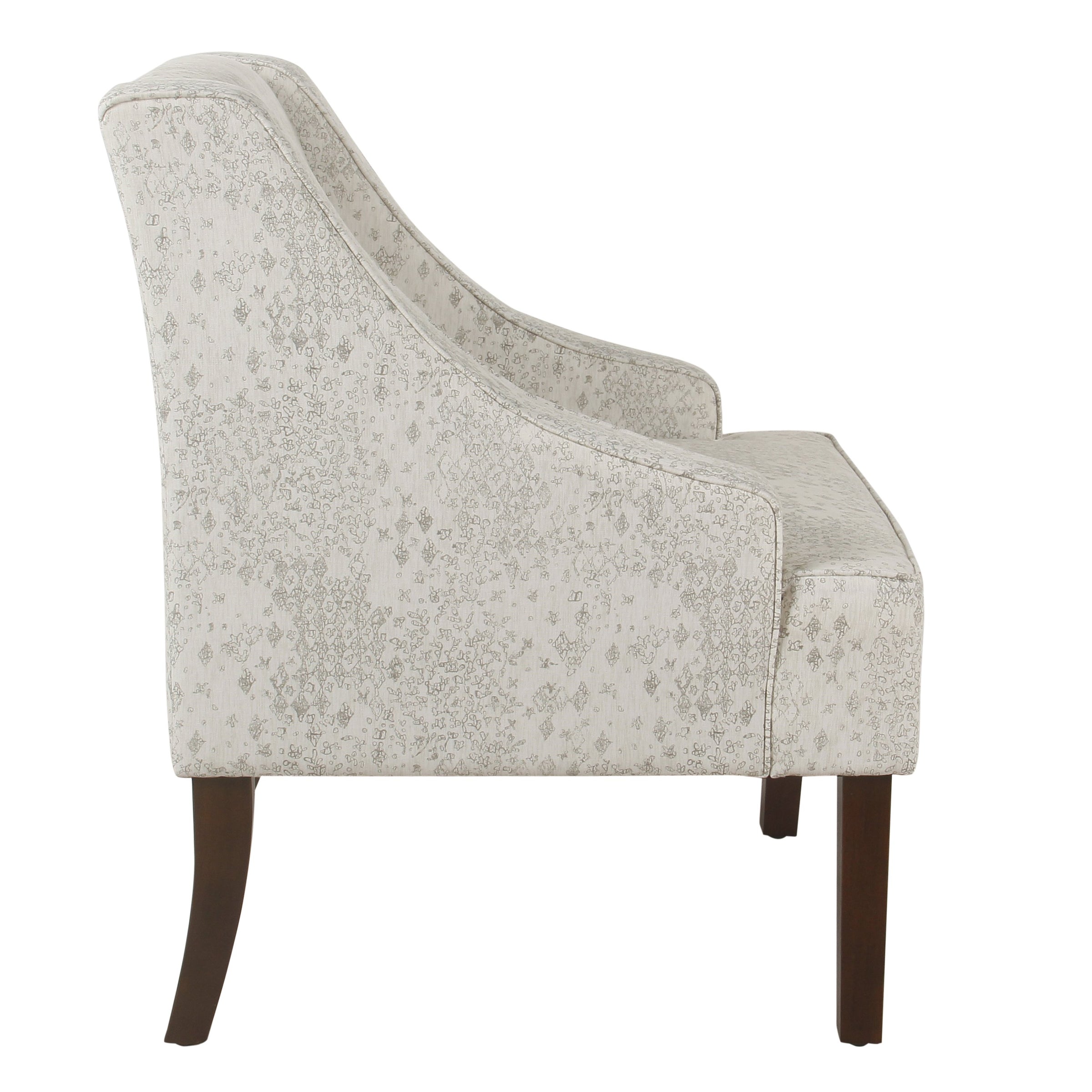 Fabric Upholstered Wooden Accent Chair with Swooping Arms, White and Brown