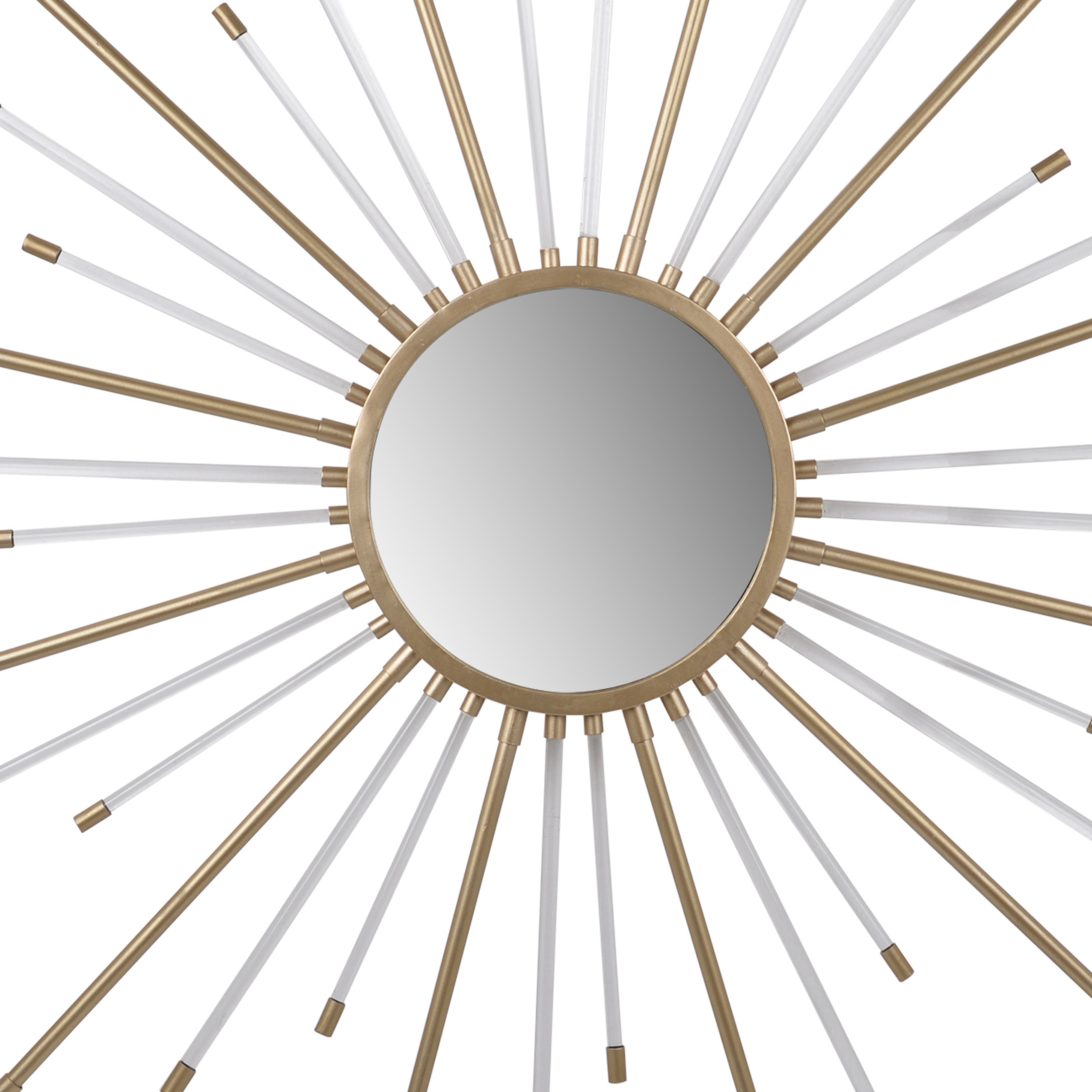 Iron Mirror with Sparkled Sunburst Design, Large, White and Gold