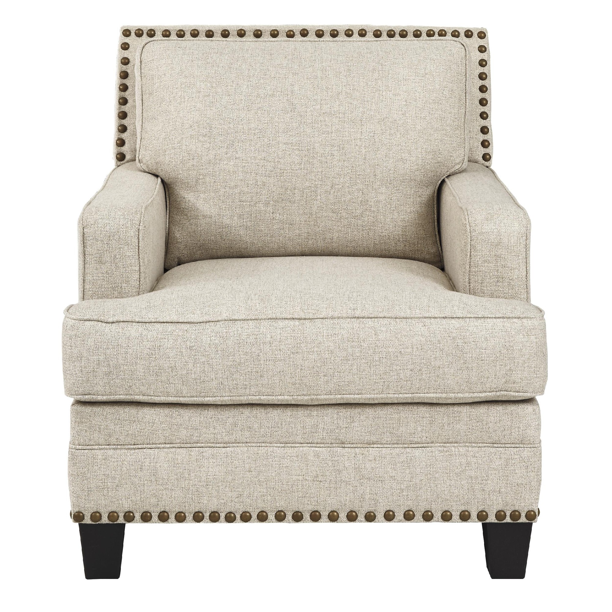 Fabric Upholstered Wooden Chair with Nailhead Trims, Beige