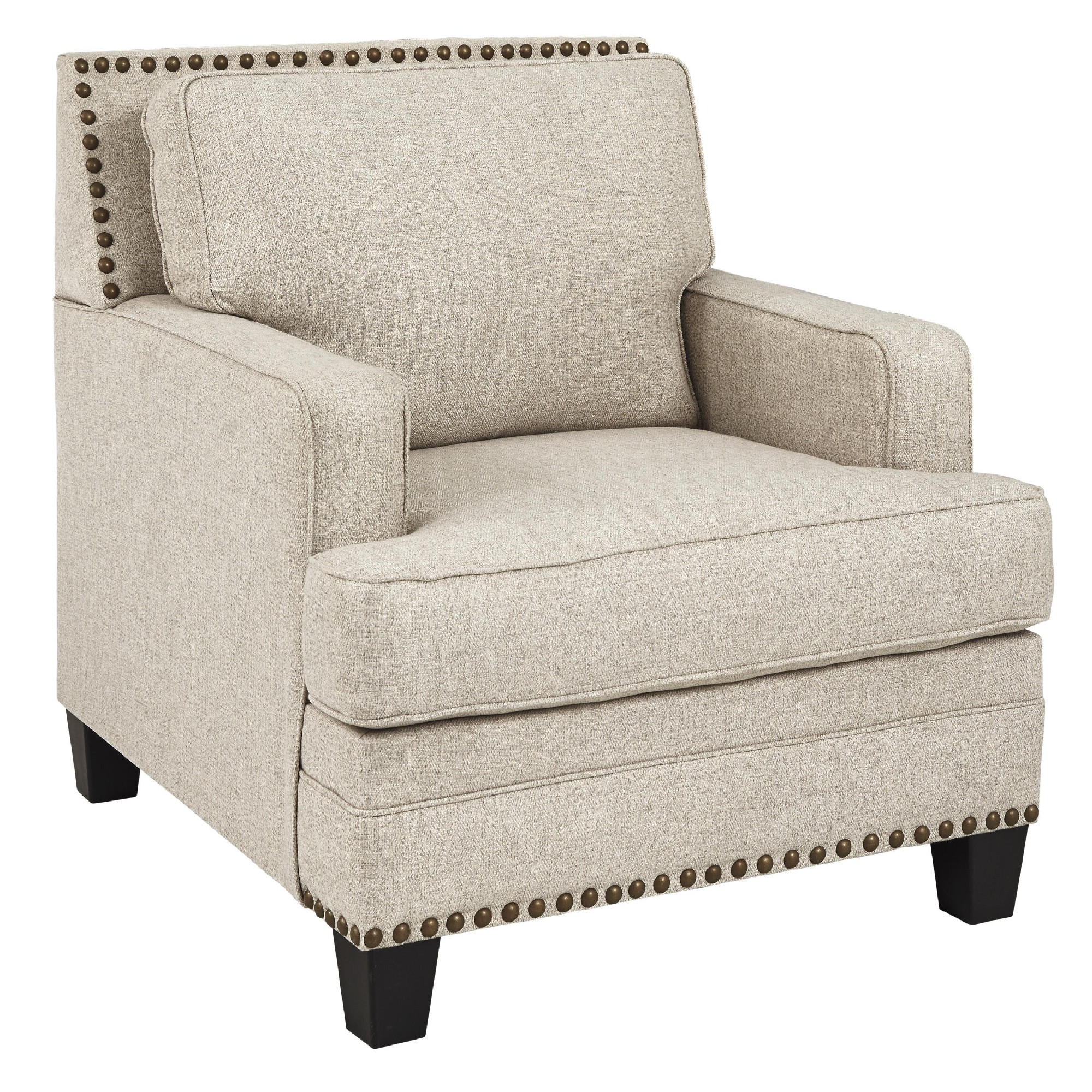 Fabric Upholstered Wooden Chair with Nailhead Trims, Beige