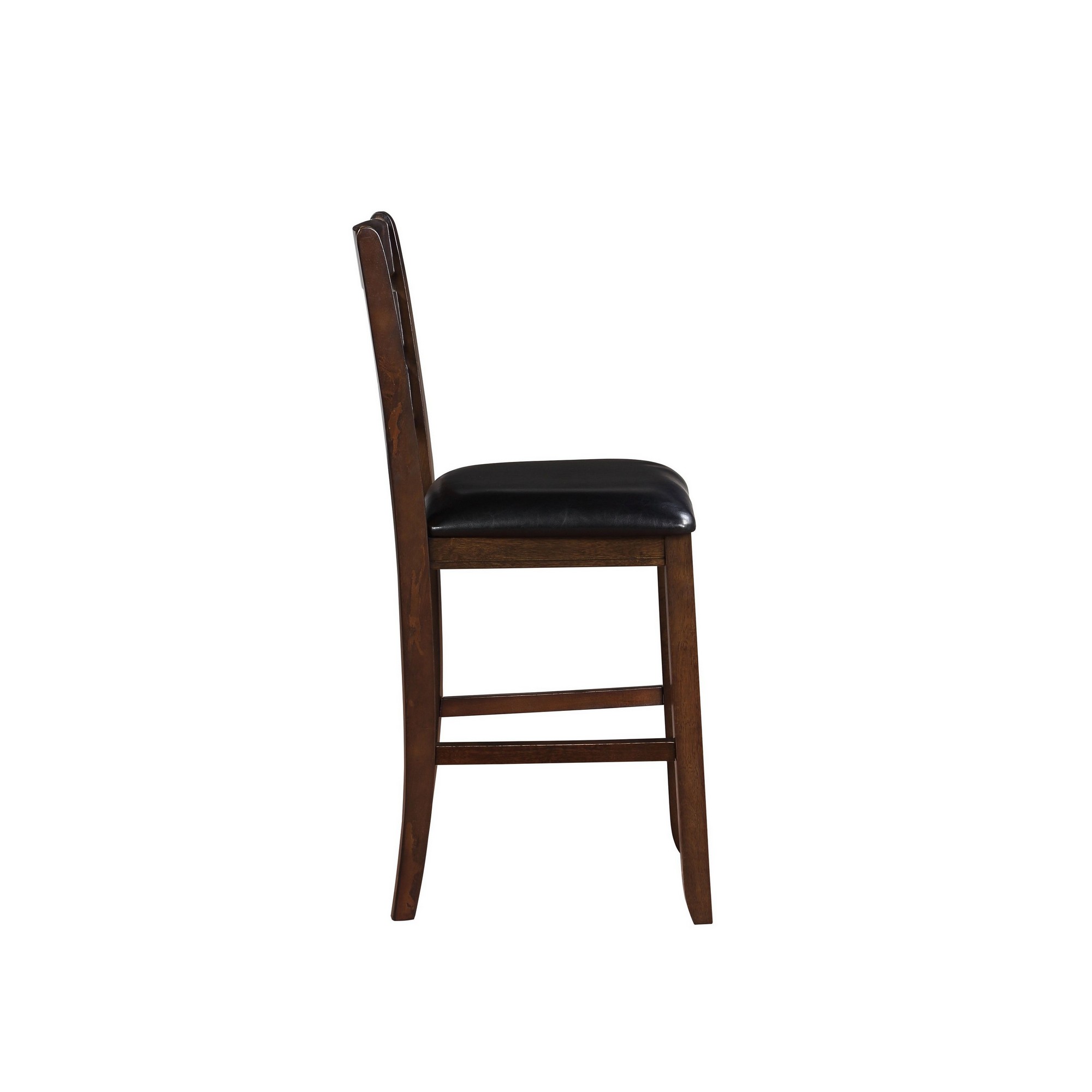 Wooden Counter Height Chair with Leatherette seat, Set of 2, Black and Brown